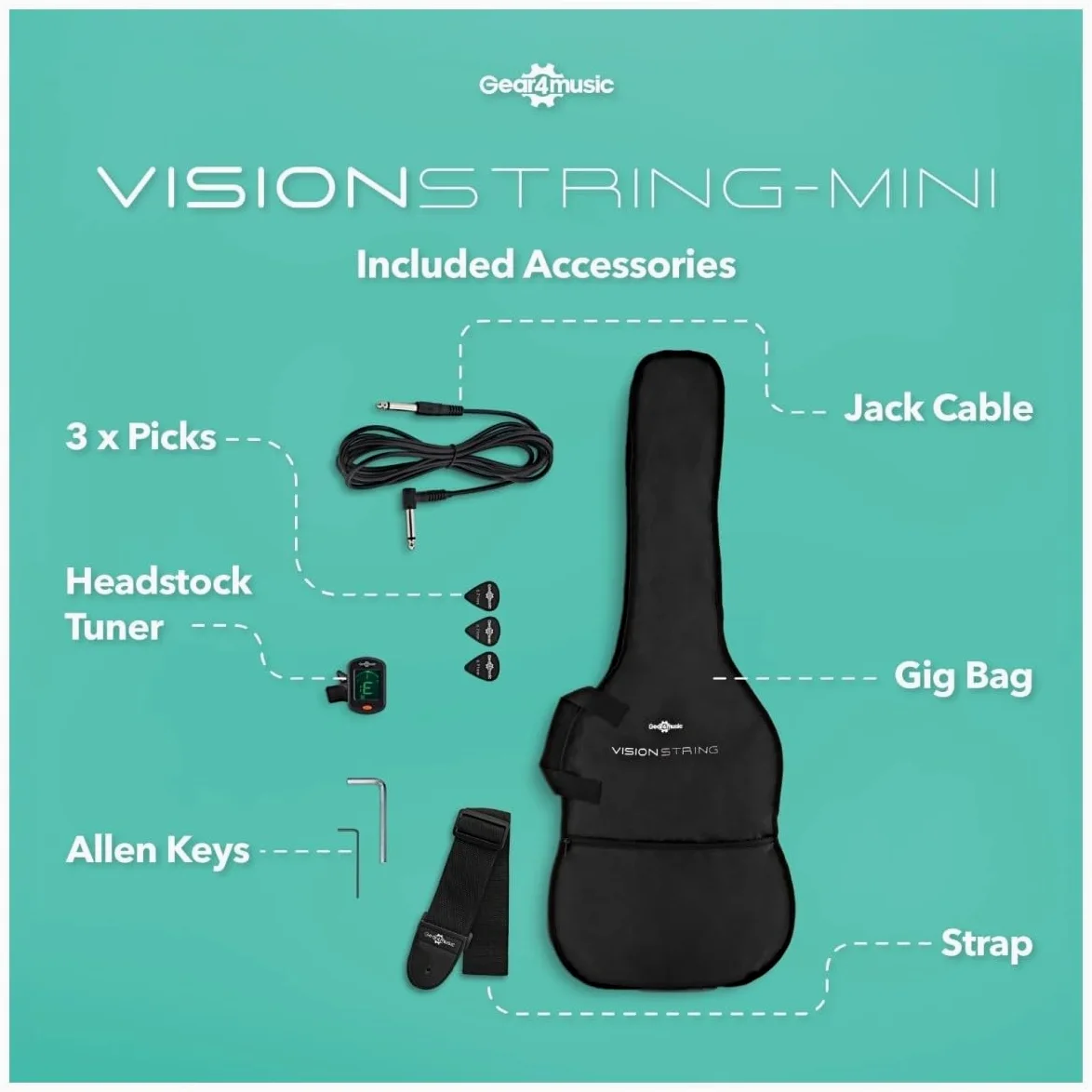 VISIONSTRING Mini Chitarra Elettrica Mancina 1/2 con Altoparlante, Nero | Chitarra Bambini 1/2 con Altoparlante Integrato, Borsa Tracolla Accordatore e Plettri, Mancina, Nero