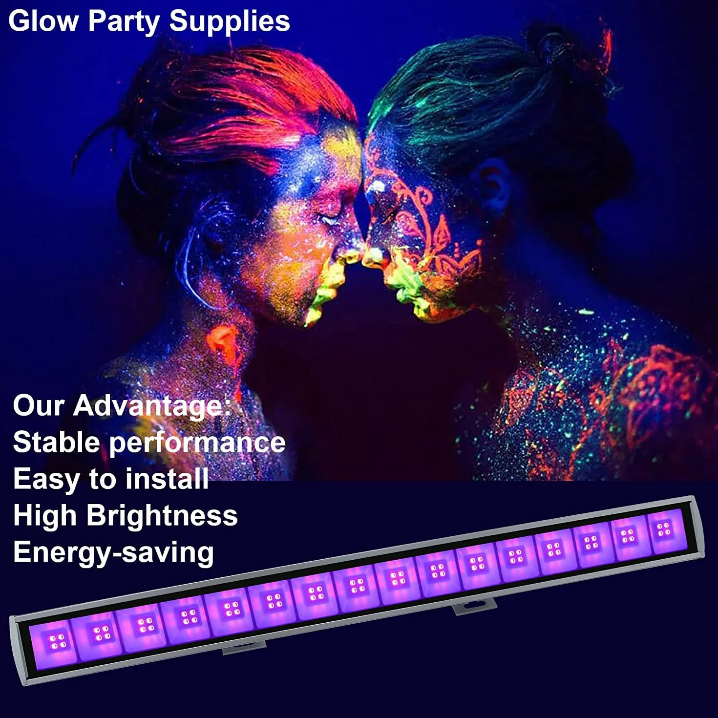 Eleganted Luce UV LED 36W, 64 LEDs Luce Nera Barra a LED Lampada Ultravioletta con 1.5m Spina, 395-400nm Black light Effetto Luce IP66 per KTV Bar Club Dsico Illuminazione Halloween