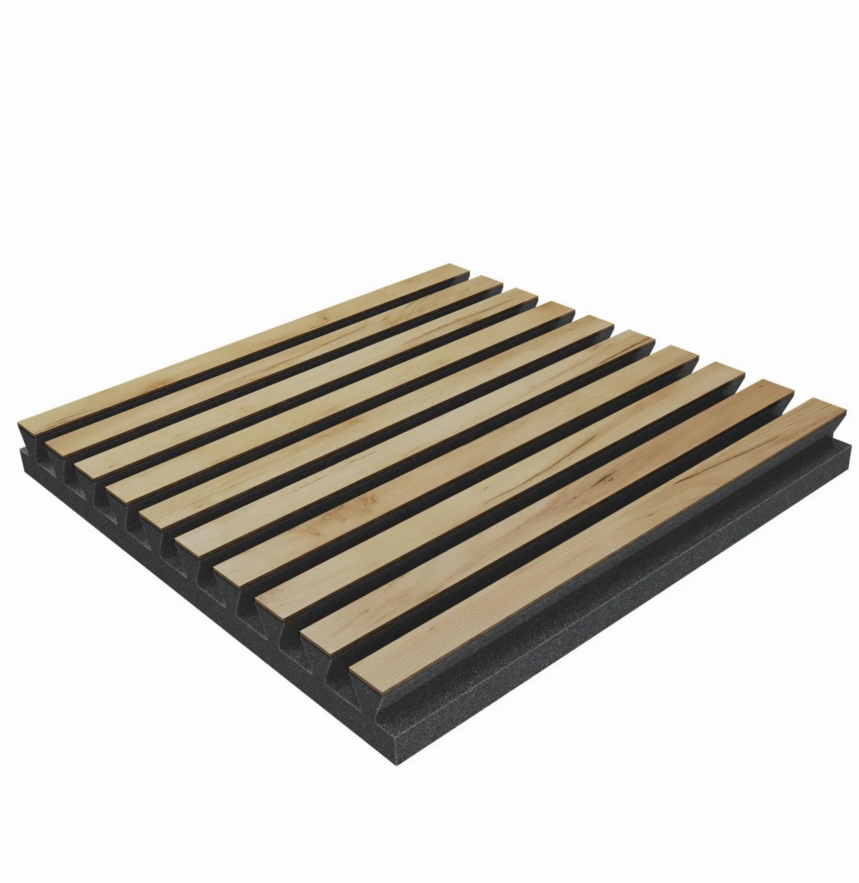 Set di 4 Pannelli acustici fonoassorbenti e diffusivi a doghe | 50x50x5cm | Assorbimento - Diffusione - Riflessione - Insonorizzazione | Legno laminato: [x4 POLE | Rovere]