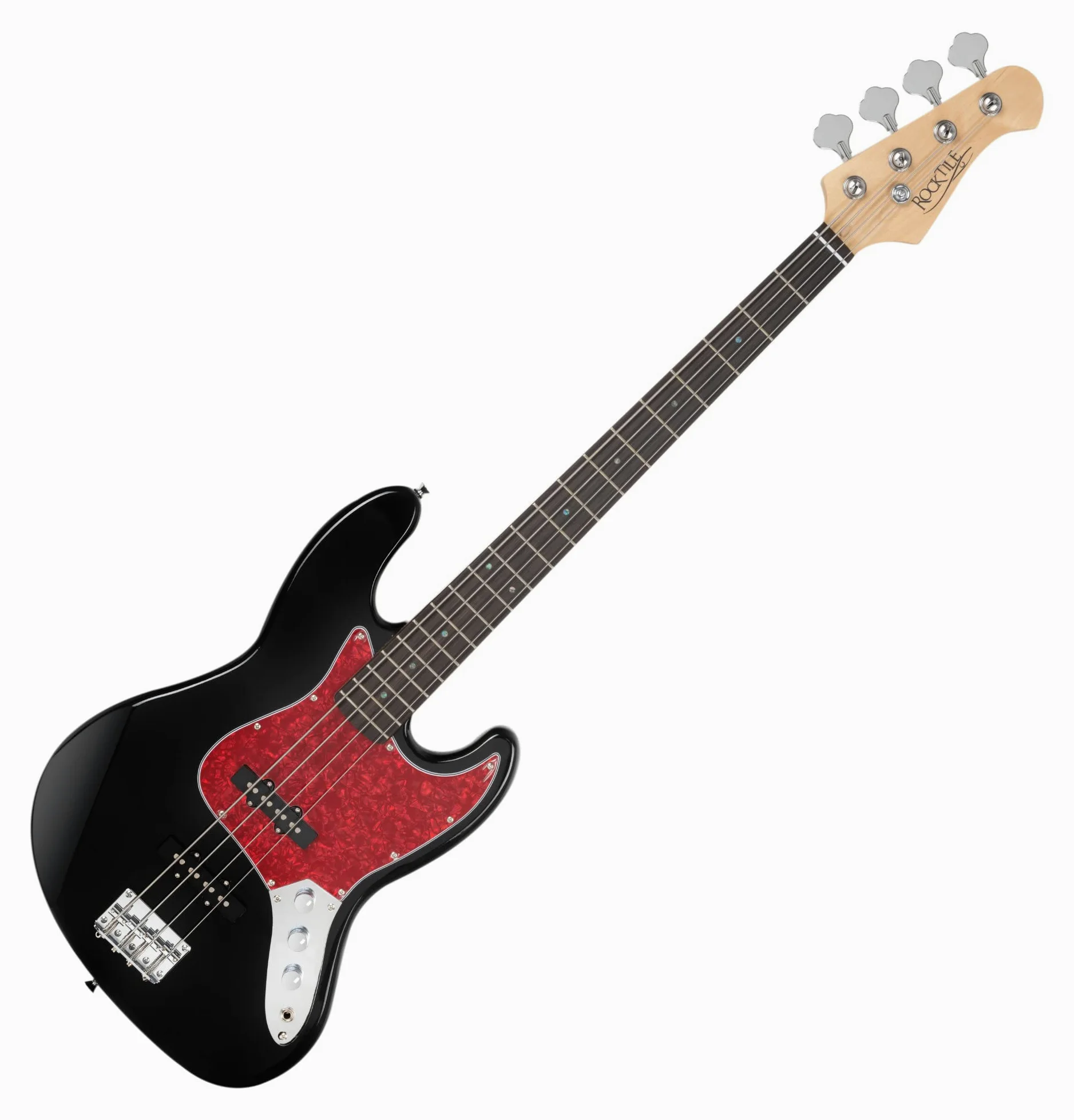 Rocktile Pro JB-30BK 70's Deluxe E-Bass Black, Jazz-Style E-Bass, 20 tasti | 2 Single-Coil pickup, 2 controlli volume/ 1 controllo tono, Tastiera: Engineered Wood, Manico: Acero, Corpo: Pioppo, 5 mm