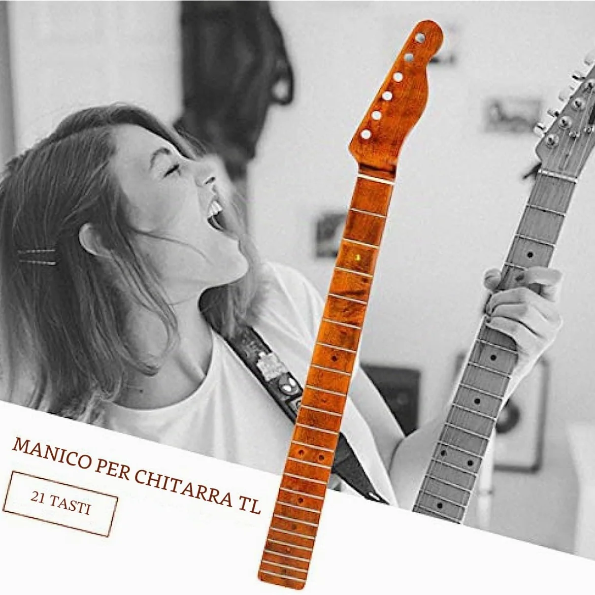 Manico di ricambio per chitarra elettrica in acero, 21 tasti, tastiera in acero, asta di rinforzo regolabile per stile TL Tele