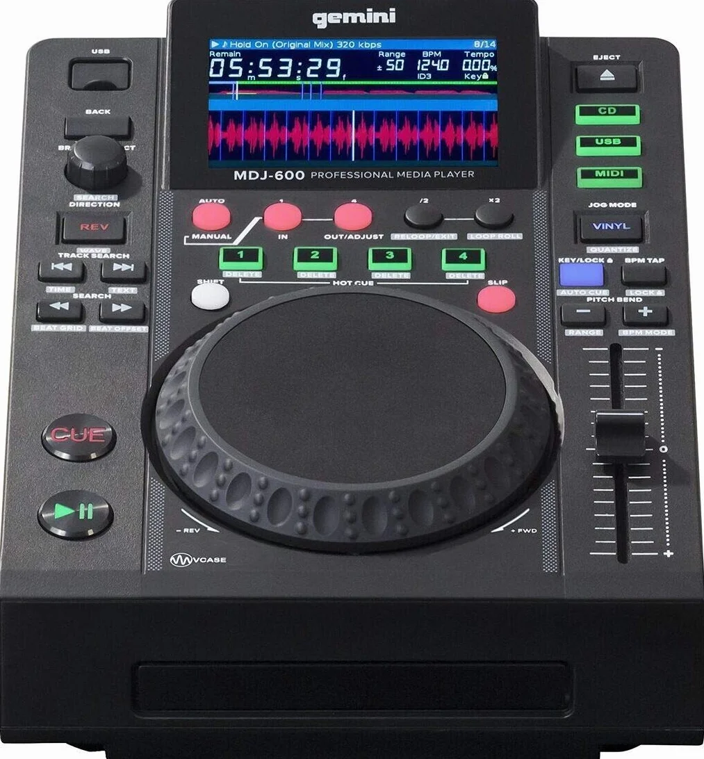 Gemini Sound MDJ-600 - Player Professionale CD / Media con Loop per Auto / Manuale, Schermo a Colori, MIDI, 24 Bit / 192khz Soundcard