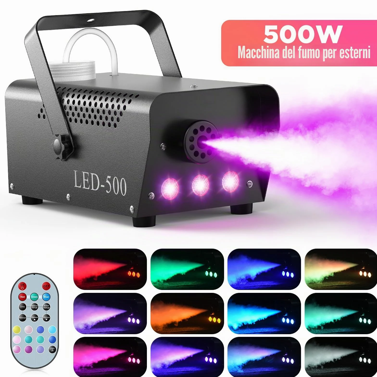UKing Colorato Macchina del Fumo,LED Senza Fili 500W Macchina della Nebbia con Telecomando per Natale Palcoscenico Nozze Club DJ Bar Teatro Festa (500W)