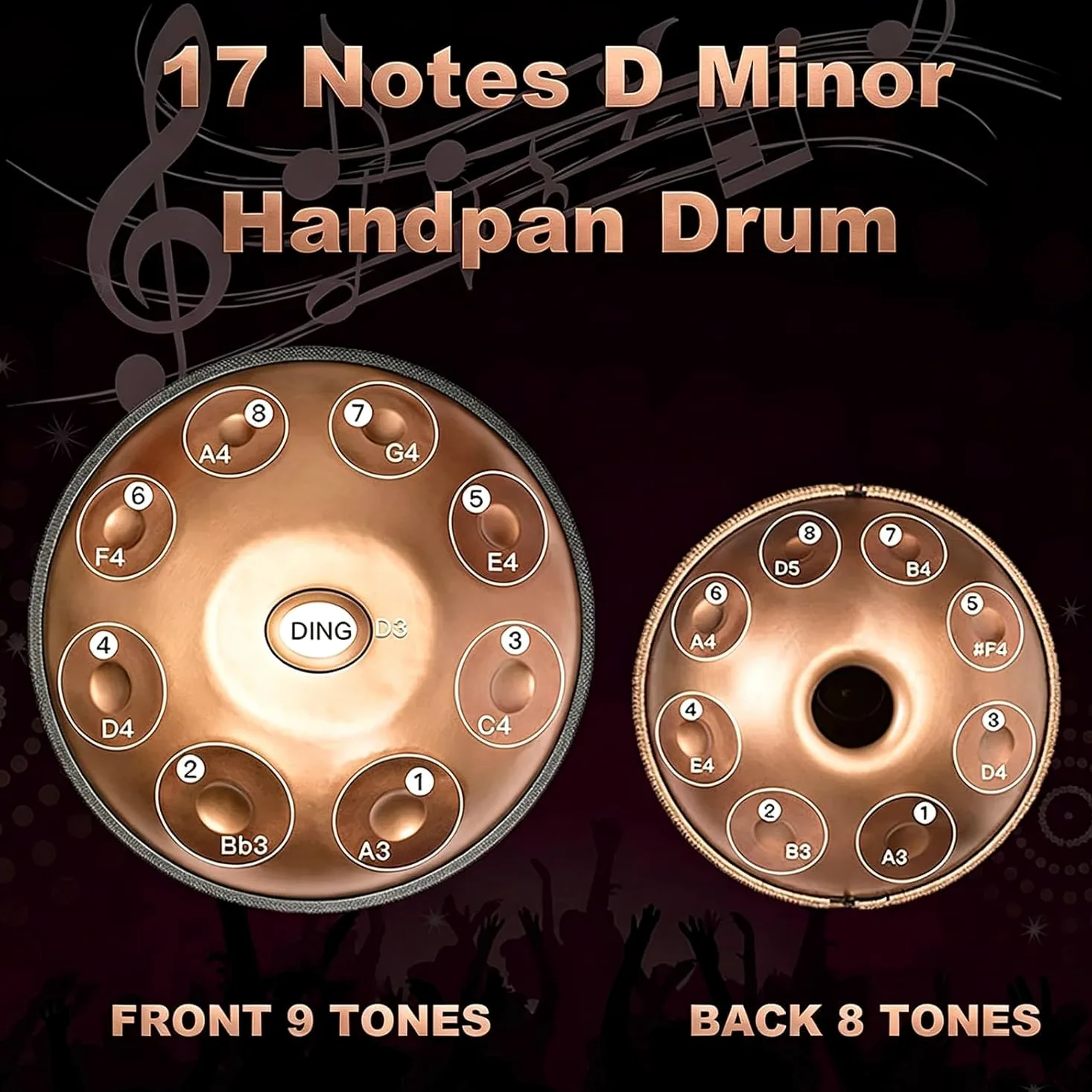 Handpan Da 22 Pollici, 17 Note, 440 Hz In Re Minore, Strumento A Percussione In Acciaio, Supporto Resistente E Borsa Da Viaggio, Armonico Professionale Per La Terapia Del Suono