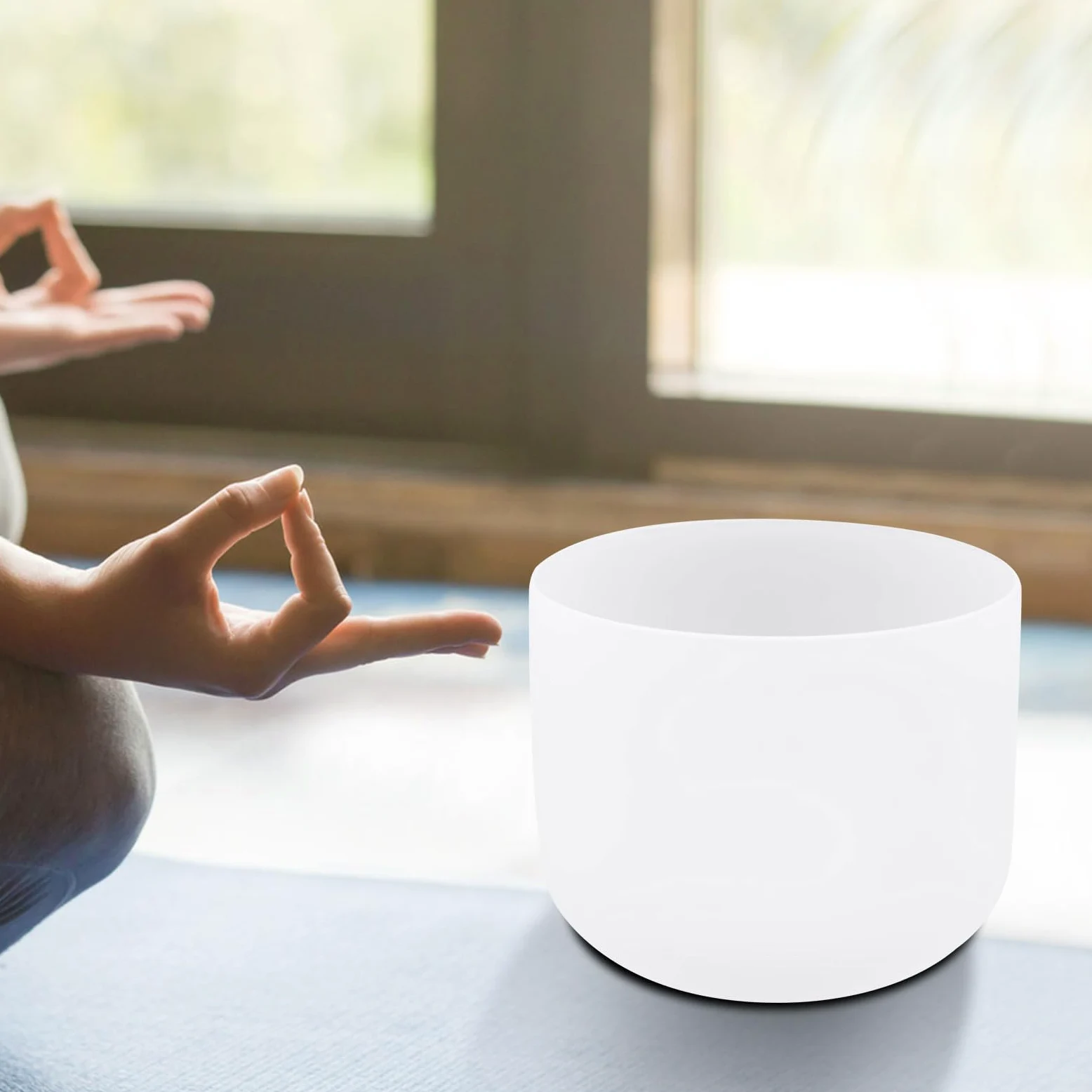 Campana tibetana in cristallo opaco al quarzo da 20,3 cm, per chakra della radice, set di campane tibetane con bacchetta bianca rilassante, per guarigione del suono, meditazione, yoga, regali 432