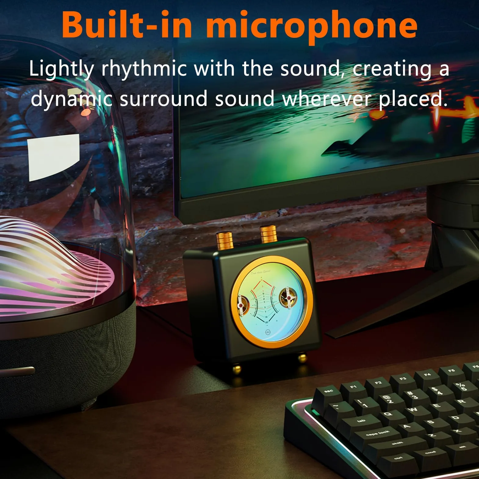 Luce audio VU Meter, luce ritmica musicale con luminosità regolabile e colore della retroilluminazione, regolazione a gamma completa per giochi e uso desktop