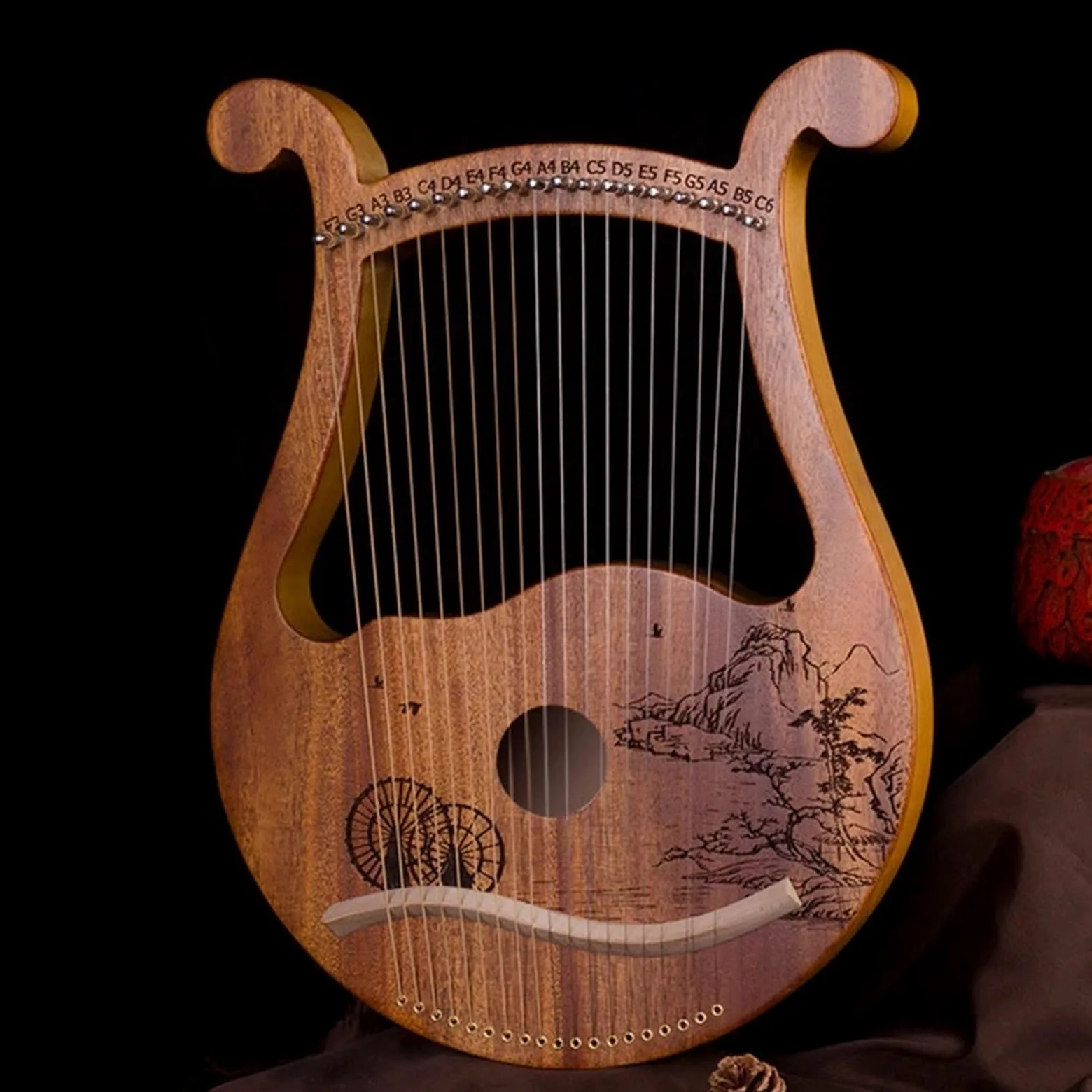 Arpa a Lira Arpa a Lira Strumento Musicale in Legno Arpa a Lira con Corda for Chiave di accordatura(Rose)