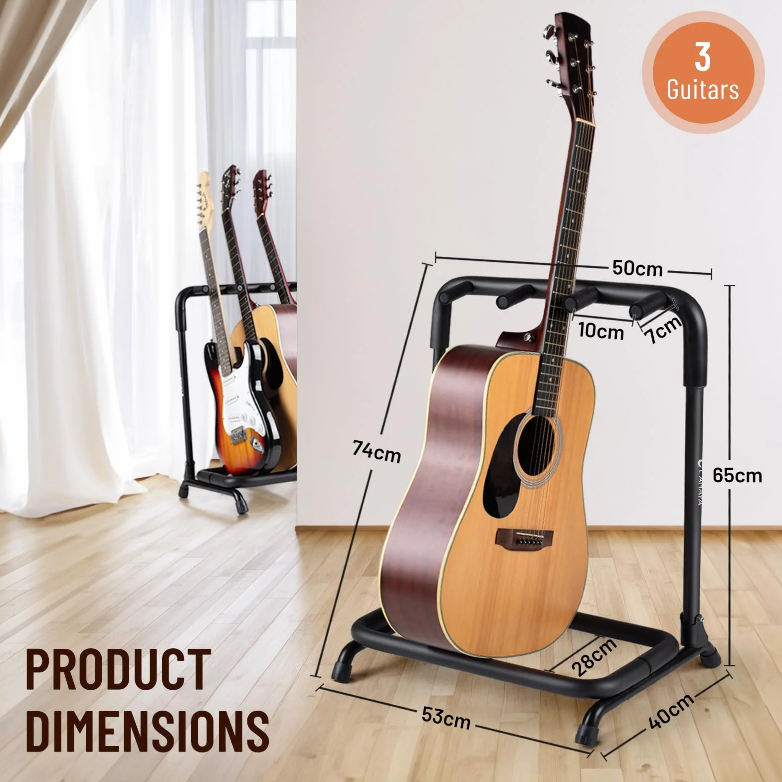 CAHAYA Supporto per chitarra multipla espositore per chitarra acustica pieghevole per 3 chitarre