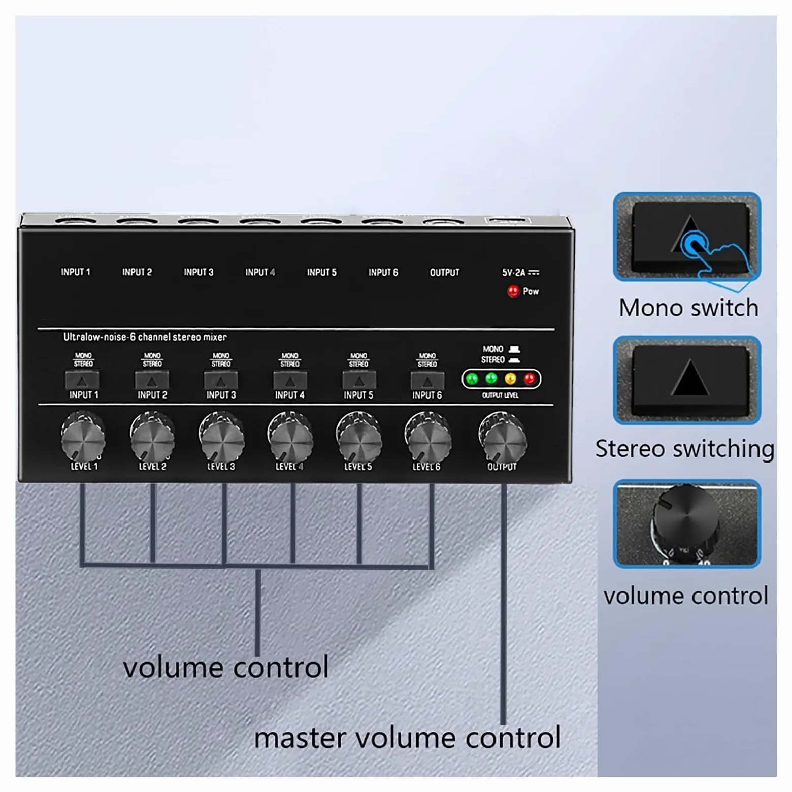 4 6 8 Canali Mini Mixer Audio Mixer Audio Mini Mixer Stereo Mixer Di Linea Portatile A Bassissimo Rumore For La Registrazione Di Apparecchiature Audio(MX6-White)