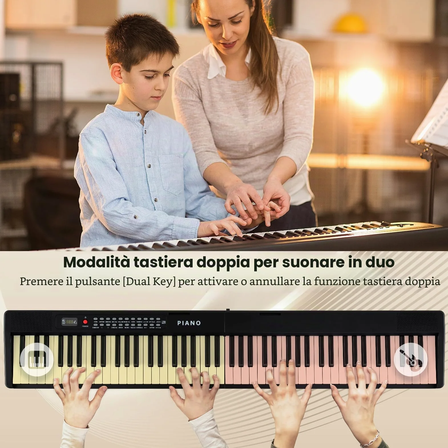 KOMFOTTEU Pianoforte Digitale 88 Tasti Pieghevole con Borsa e Microfono | Tastiera Elettronica con 1000 Suoni, 1000 Ritmi e 150 Canzoni Demo, Facile da Trasportare, Nero