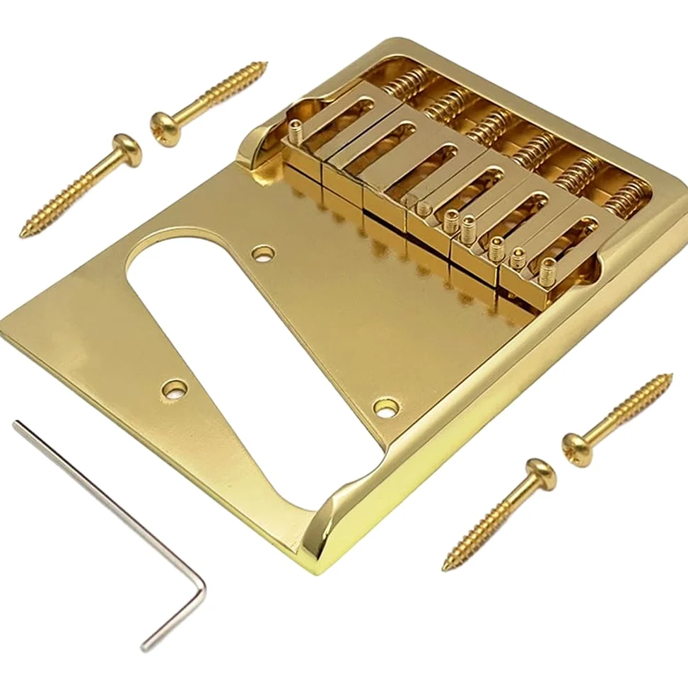Chitarra in ottone per ponte, design asimmetrico, sella regolabile a 6 corde, 104 x 78 mm, kit di aggiornamento per chitarre elettriche stile Tele, tonalità argento (oro)