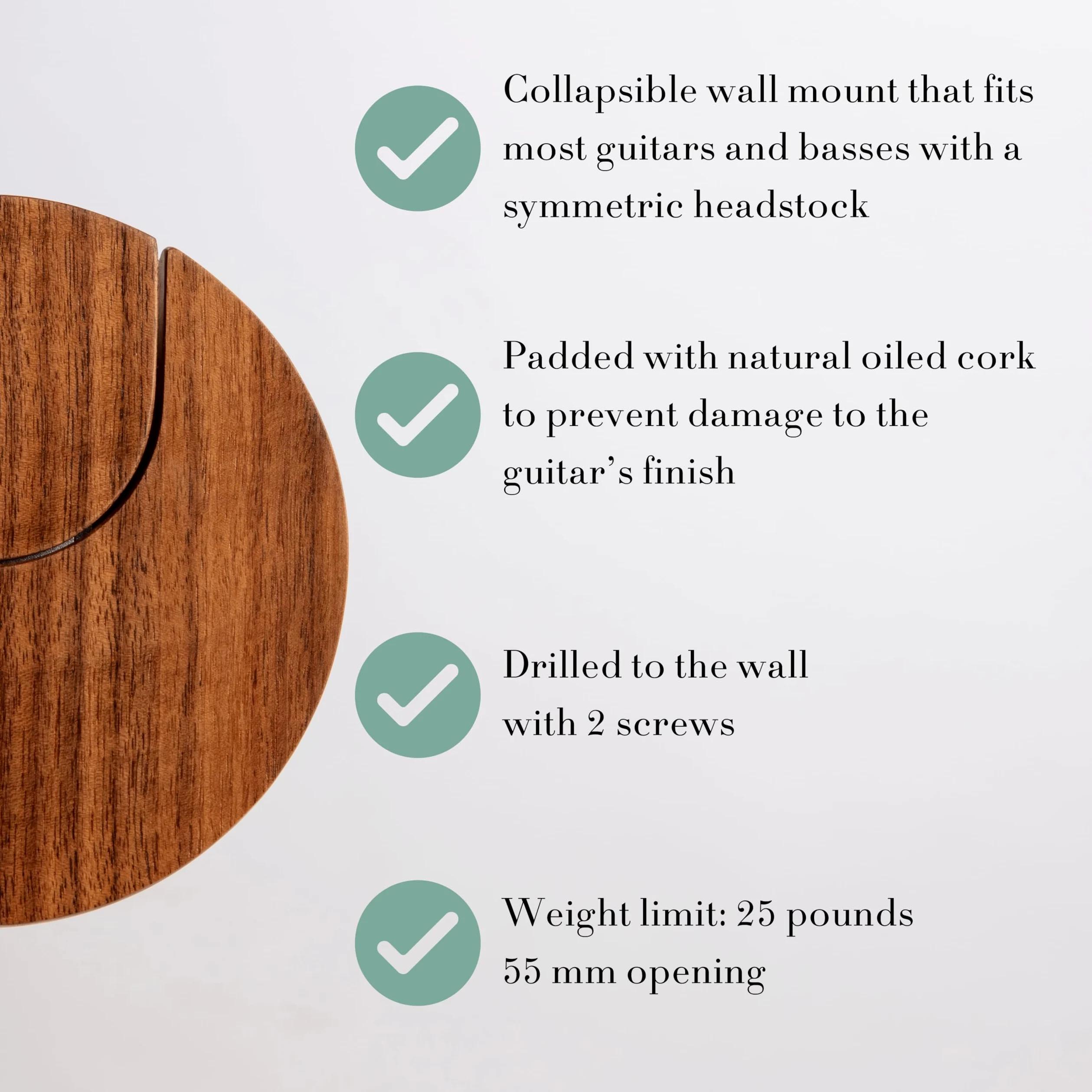 Esclusivo Supporto Pieghevole per Chitarra e Basso da Parete per Chitare e Bassi - Design Danese Brevettato - Salvaspazio - Antigraffio - Accessori per Chitarra, Ganci da Parete per Appendere | Legno