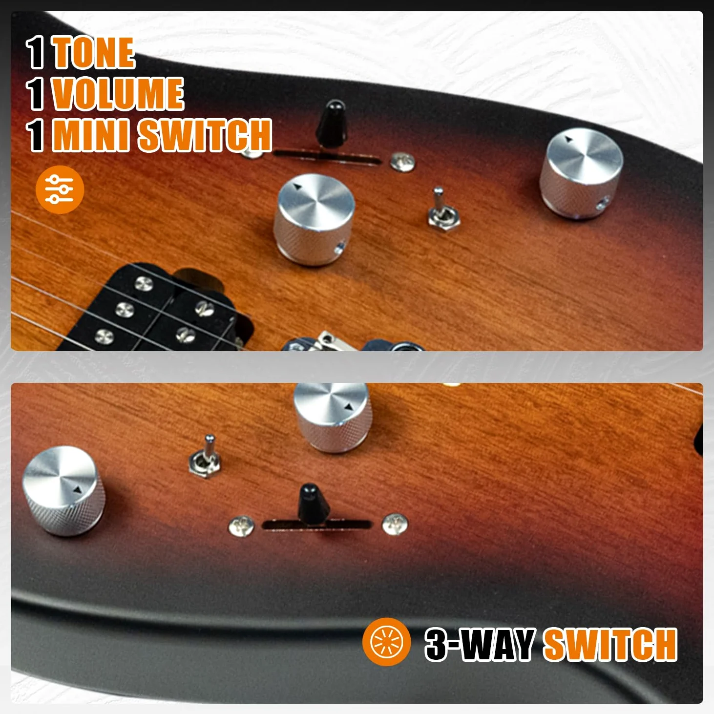 EART Chitarra elettrica a 6 corde con corpo solido EYP-OMNI24 in mogano brunito con pickup Artones-Hh-Y per giovani musicisti creativi (Sunburst)
