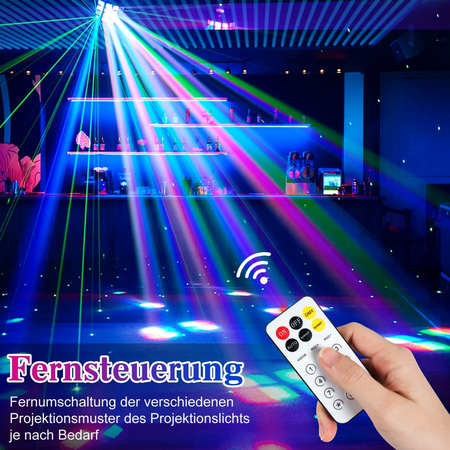 Luce da Discoteca RGBW per Feste e DJ - Attivata dal Suono D-MX512 Con Derby Beam, Strobo e Dinamico di Tendone - Palco Con Remoto Controllo per Club, Bar, Home Party