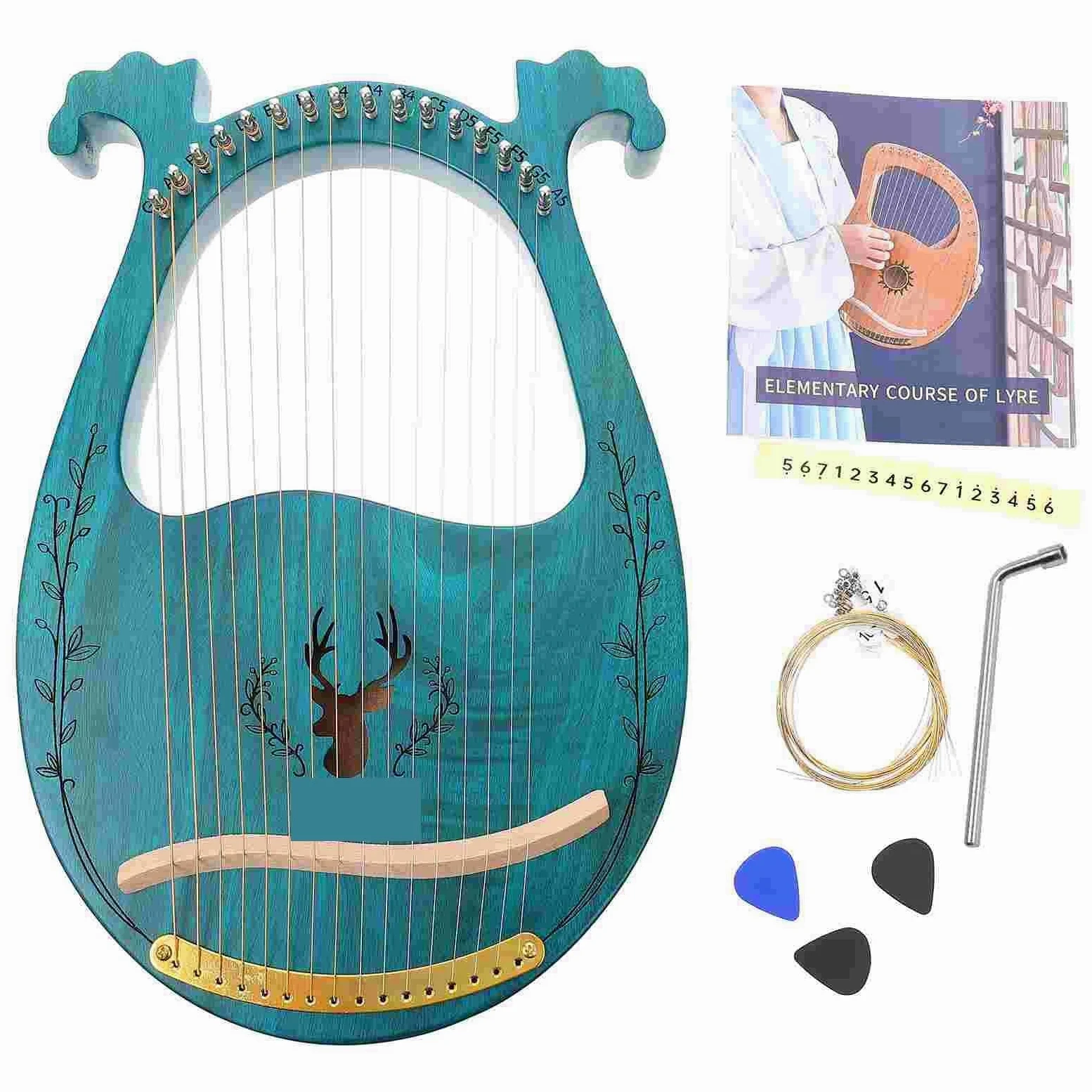 Arpa Strumento Musicale Lira a 16 Corde 24 Strumenti Musicali Arpa Lira Figurina di Renna Arpa in Legno Pianoforte