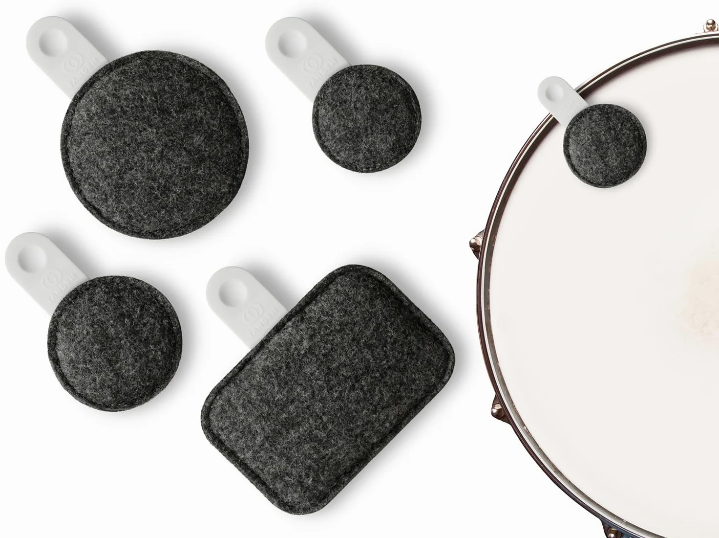 Tandem Drums DR-X4-FMIX-GRY Drops - Set di cuscinetti ammortizzatori + portachiavi Keepdrum