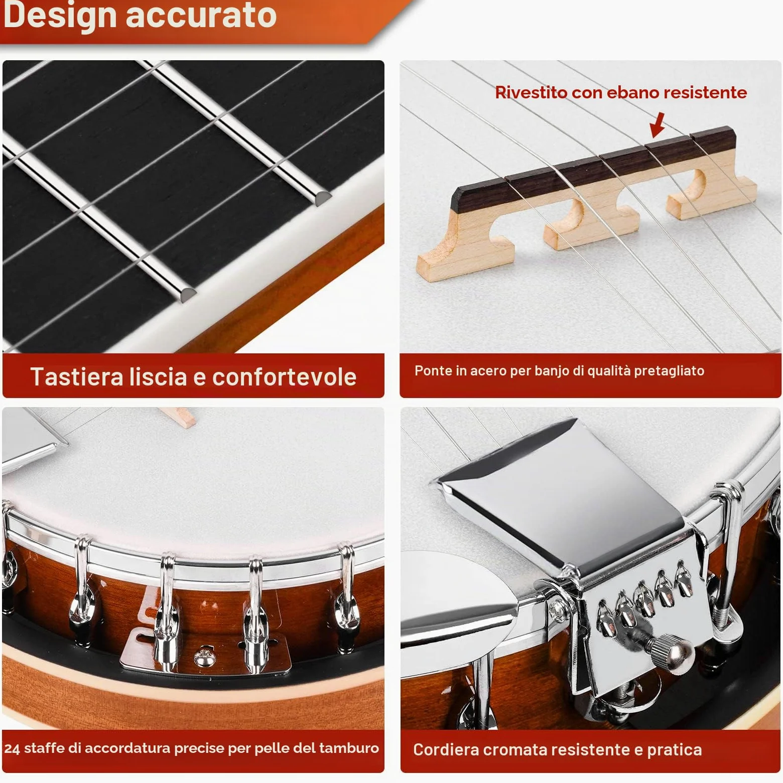 Vangoa Banjo a 5 corde con Remo Testa Chiusa Indietro Solida Banjo con Kit per Principianti, Accordatore, Cinghia, Pick up, Archi, Plettri e Borsa