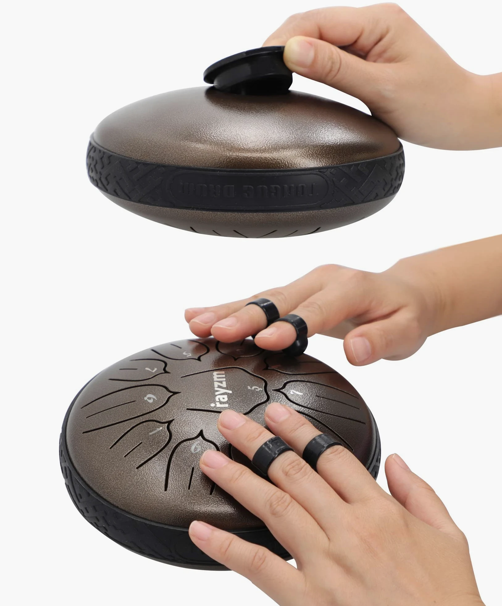 Rayzm Tamburo in Acciaio, 6 Pollici 11 Toni D-Key Steel Tongue Drum, Strumento a Percussione Portatile Handpan in Acciaio al Carbonio
