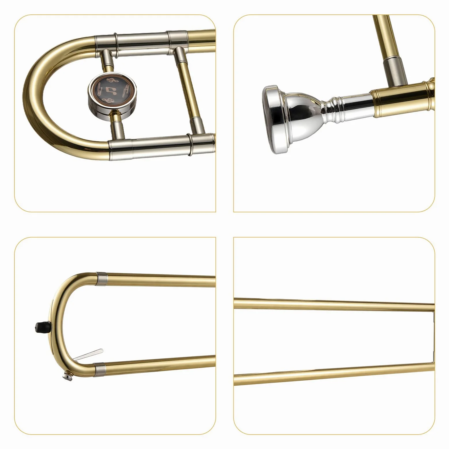 Trombone tenore in SIB per Principianti,Studenti,Strumento Trombone Placcato in Ottone,Trombone tenore a Coulisse in SIB con bocchino,Custodia per Il Trasporto,Guanti Bianchi,Panno per la