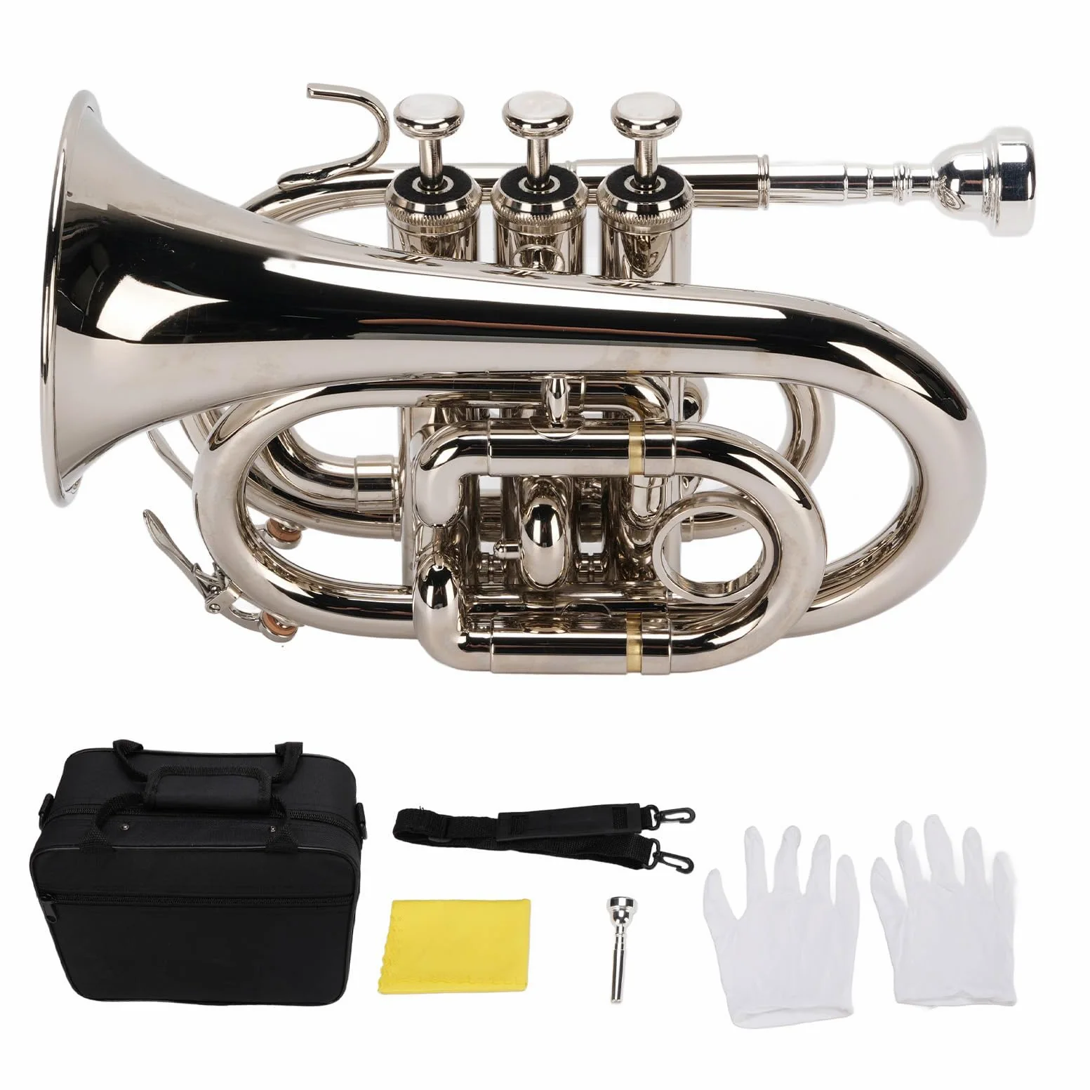 Eujgoov Mini Bb Tromba Set N durabilità in Ottone Placcata Squisita Artigianato Valvola a Doppio Drenaggio Portatile qualità del Suono Eccezionale per i Principianti di Apprendimento