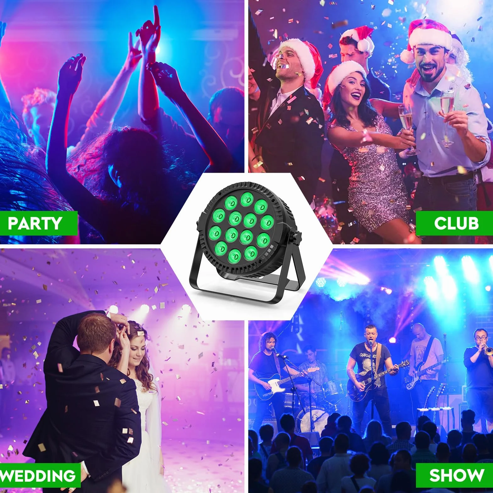4 faretti LED Par con borsa, 14X6W LED per palcoscenico RGBW 4 in 1, DMX512 luci per feste con telecomando illuminazione per Stage DJ Party Show Bar Halloween Natale