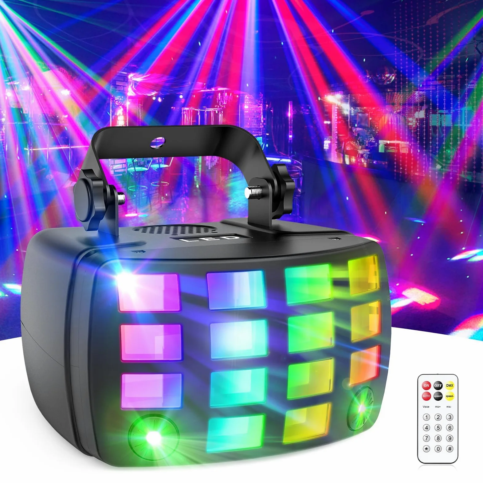 Luce da Discoteca RGBW per Feste e DJ - Attivata dal Suono D-MX512 Con Derby Beam, Strobo e Dinamico di Tendone - Palco Con Remoto Controllo per Club, Bar, Home Party