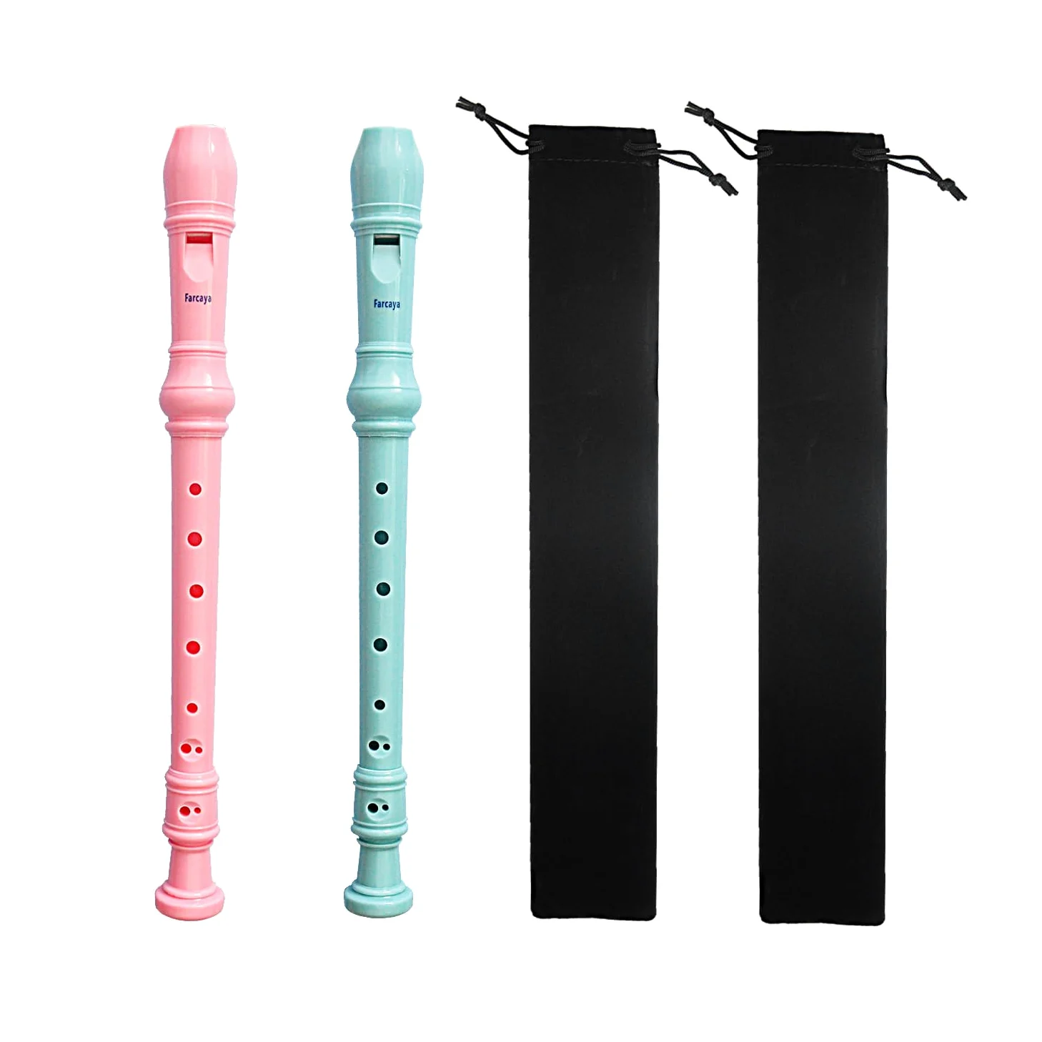 Flauto dolce soprano a 8 fori in stile tedesco, per bambini, studenti, principianti, in stile tedesco, con custodia per riporre le canne pulite, 2 pezzi (rosa + azzurro)