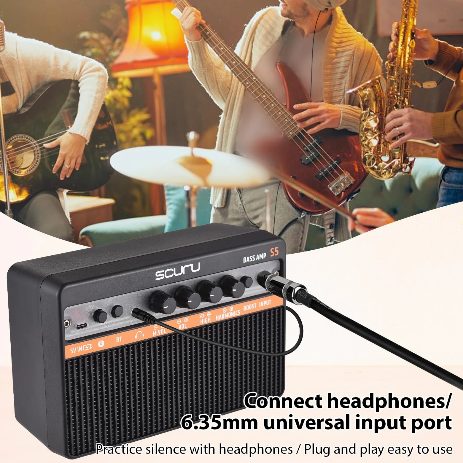 Btuty 20W Piccolo Basso Elettrico Amplificatore Portatile Basso Chitarra Pratica Altoparlante per Pratica Quotidiana Prestazioni di Strada Amplificatore Ricaricabile Supporta Connessione BT/Cuffia