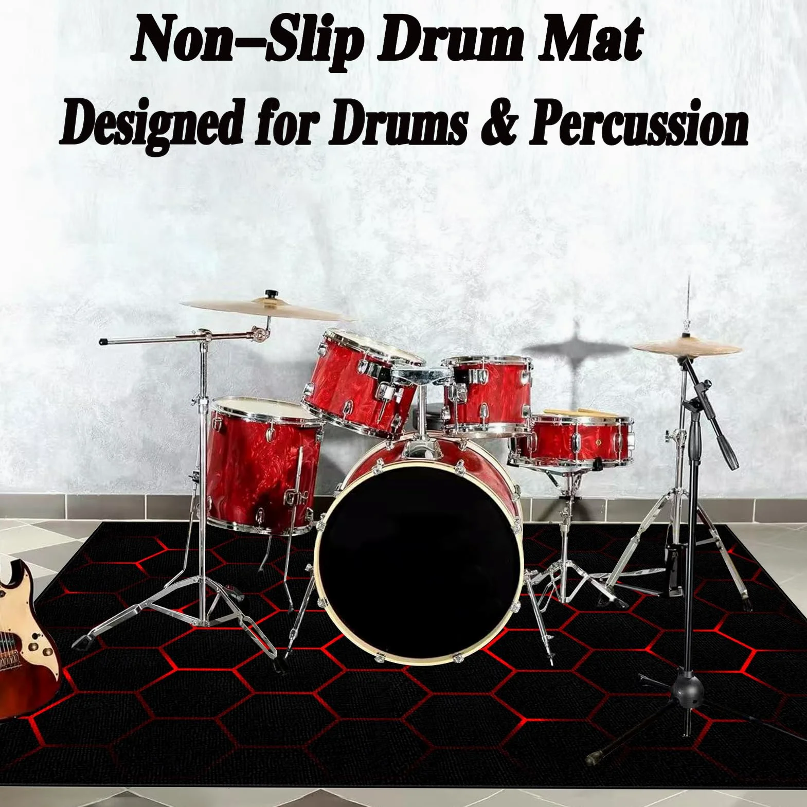 Tappeto Batteria Insonorizzato, Tappeto per Batteria, Drum Carpet per Batteria Elettronica, Assorbimento degli Urti Antiscivolo Pad, Drum Tappeto per Musica Pratica E Performance 200 x 160 cm