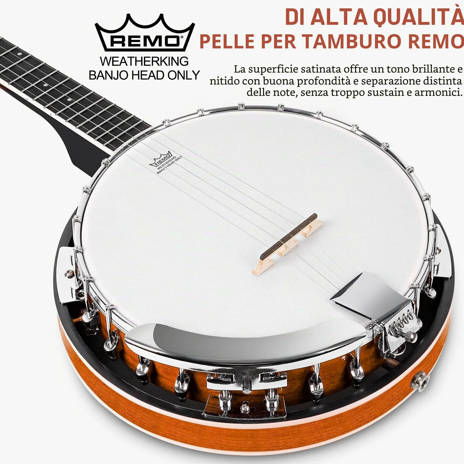 Vangoa Banjo a 5 corde con Remo Testa Chiusa Indietro Solida Banjo con Kit per Principianti, Accordatore, Cinghia, Pick up, Archi, Plettri e Borsa