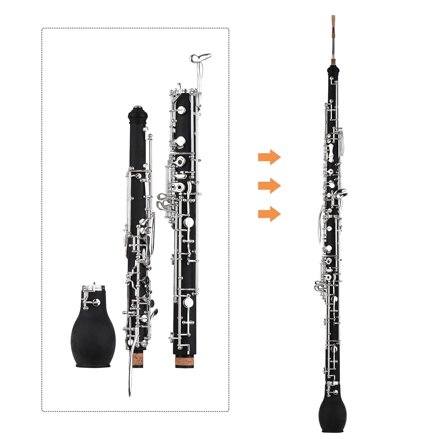 Strumento oboe Corno inglese professionale Alto Oboe Chiave F Corpo in legno sintetico Tasti placcati in argento Strumento a fiato con guanti ad ancia Custodia in tessuto per pulizia Mini caccia