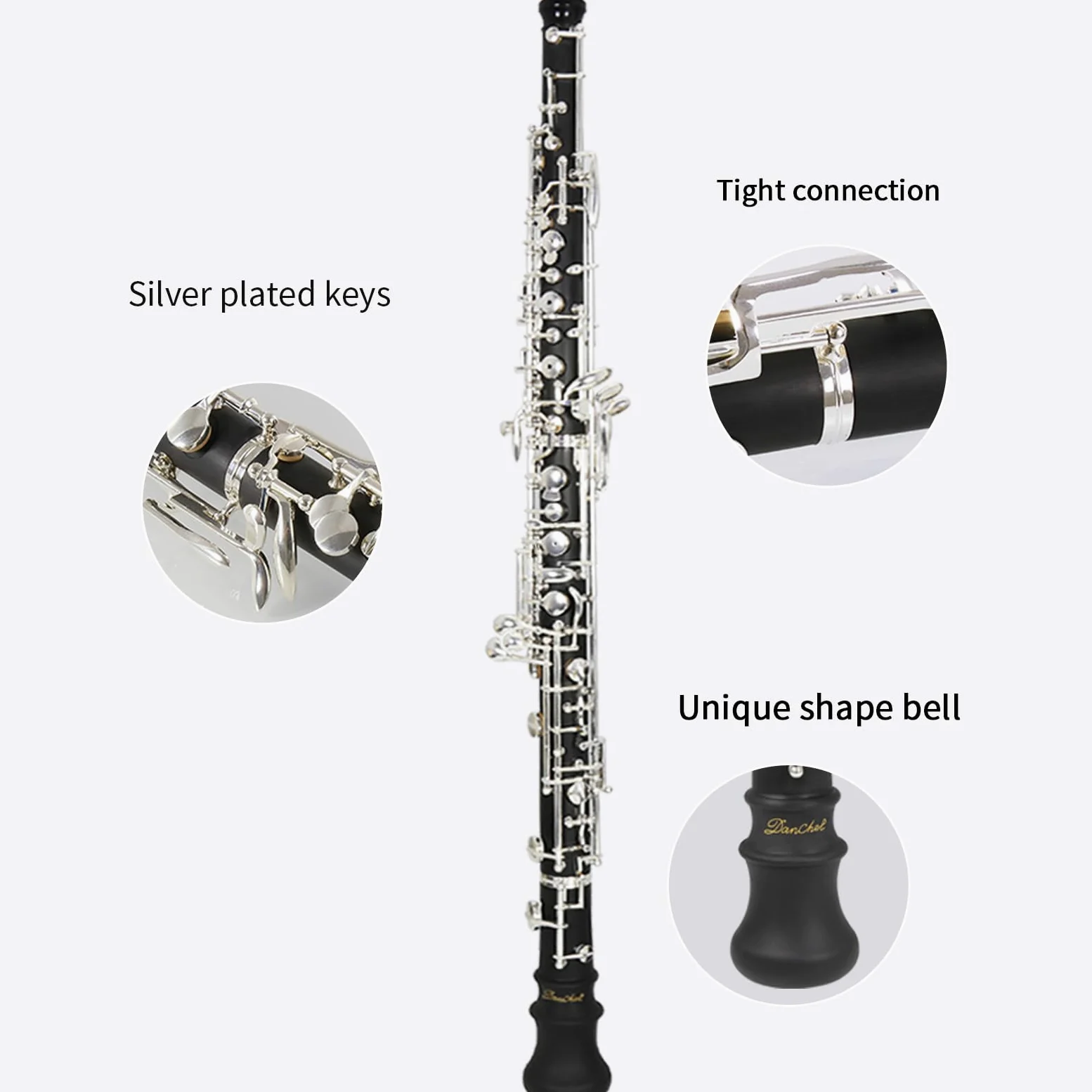 Oboe Beginner Student Level ABS Corpo Argento Semiautomatico C-Ton con foglia di tubo, panno per la pulizia, bastoncini, carta cipria, carta assorbente, supporto per pollice, cacciavite, guanti,