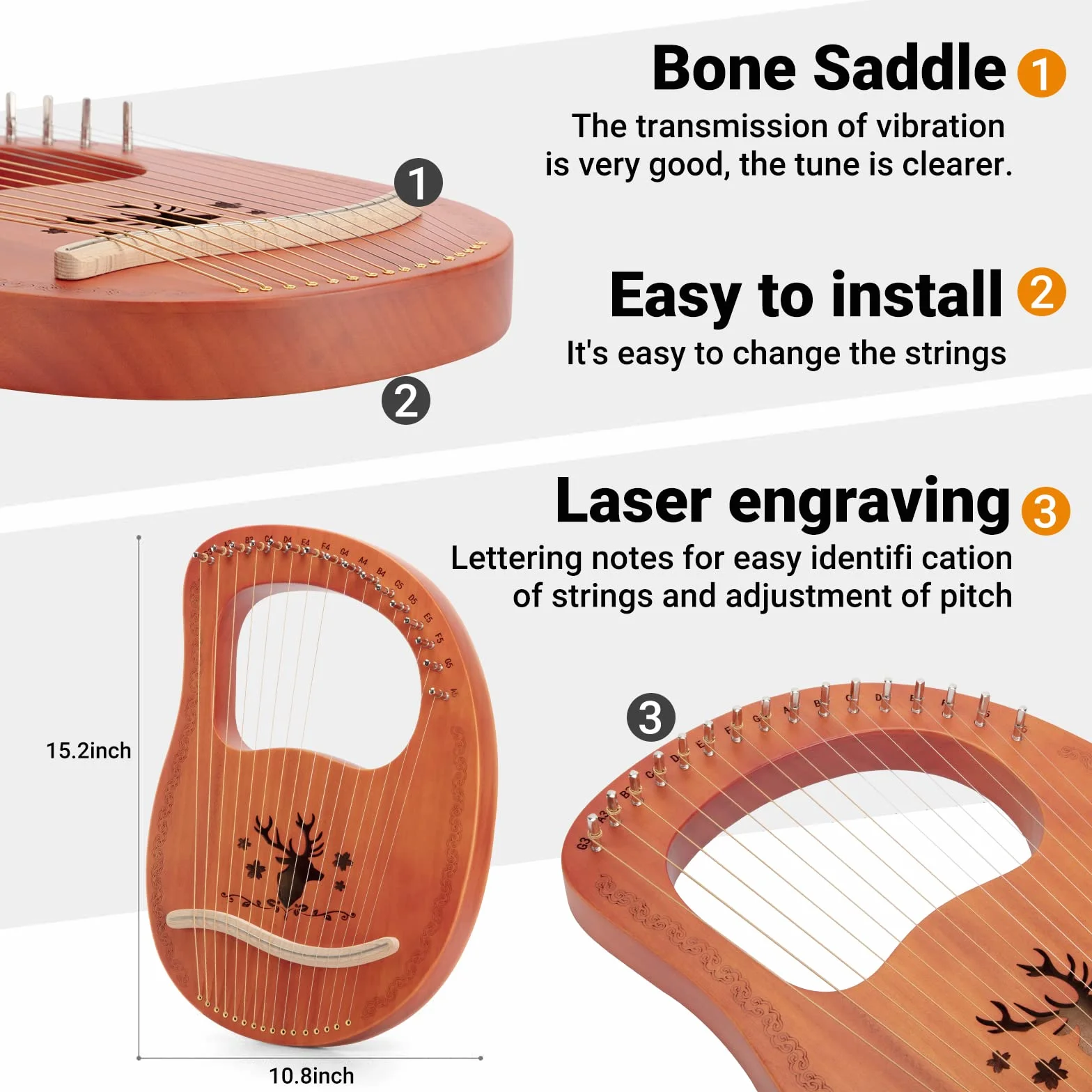 Arpa Lira 16 Corde Portatile In Mogano, Lyre Harp con Borsa Per Il Trasporto Sostituire Set di Corde, Arpa Celtica Strumento Musicale Per Gli Amanti Della Musica Principianti Bambini Adulti
