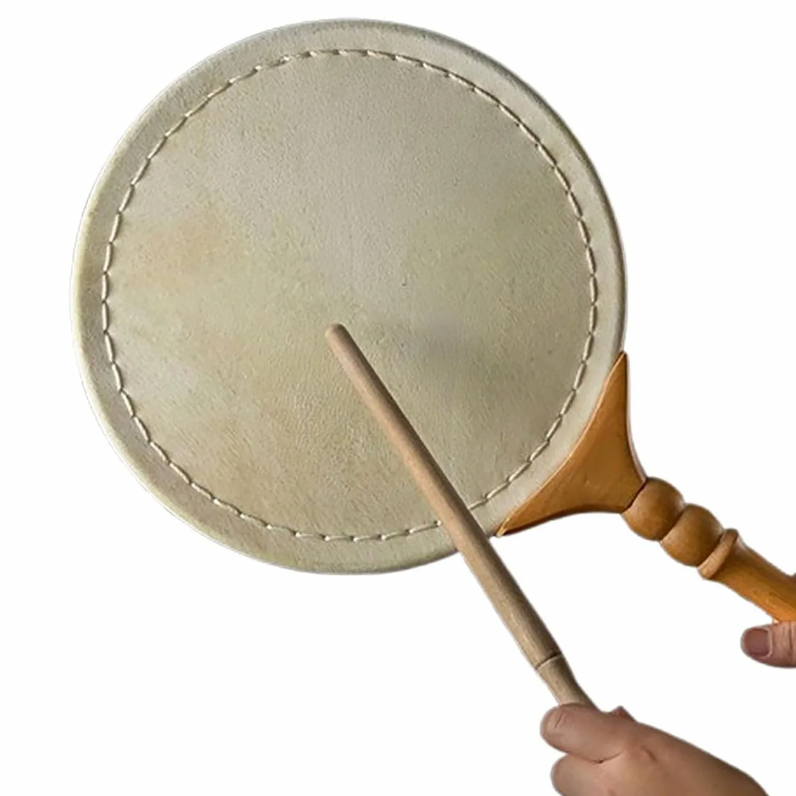 Tamburo a Ventaglio da 10,6" con Custodia, Tamburo a Mano Rotondo in Pelle di Bufalo, Strumento Musicale Etnico, Manico in Legno, per Spettacoli, Eventi Culturali, Decorazioni, Regali