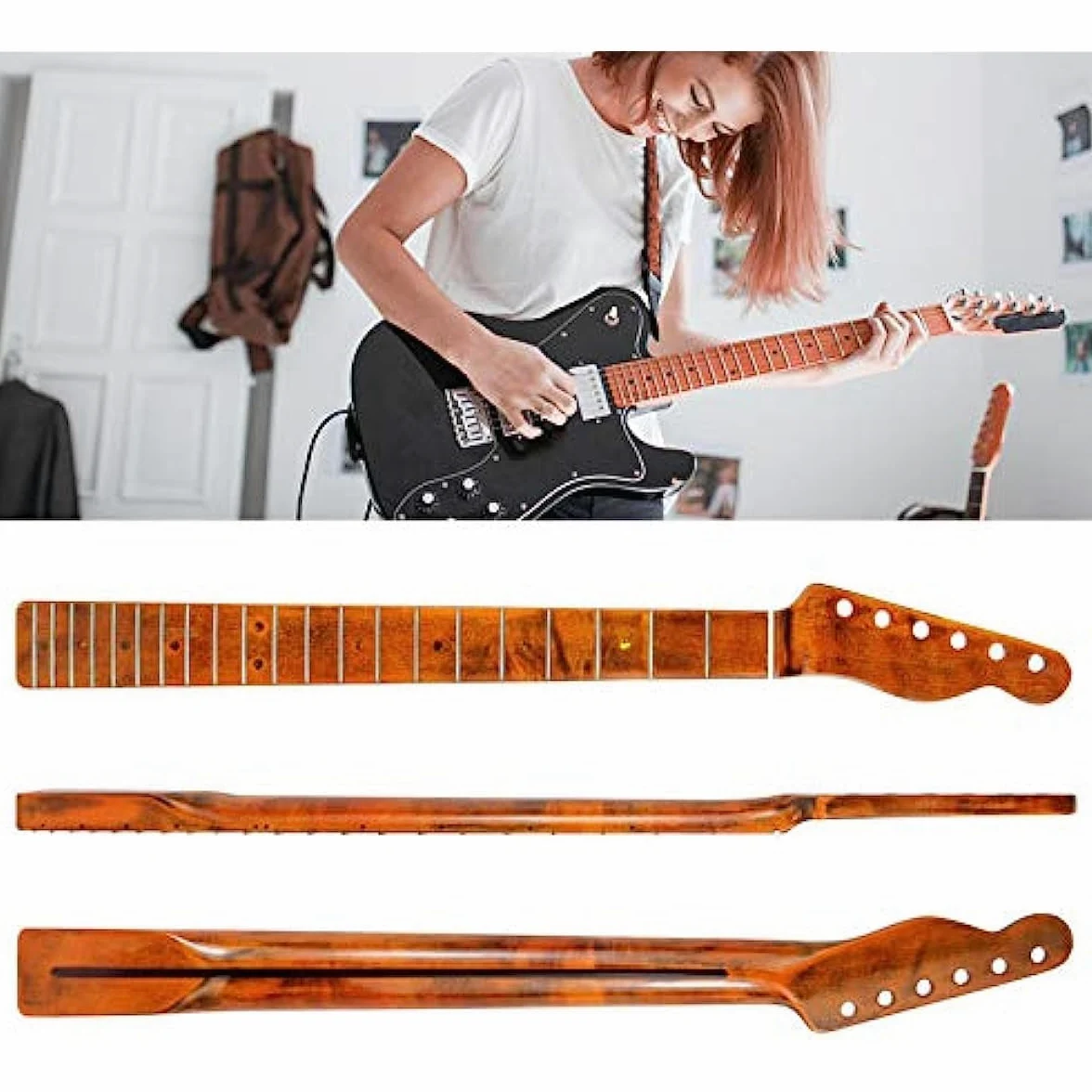 Manico di ricambio per chitarra elettrica in acero, 21 tasti, tastiera in acero, asta di rinforzo regolabile per stile TL Tele
