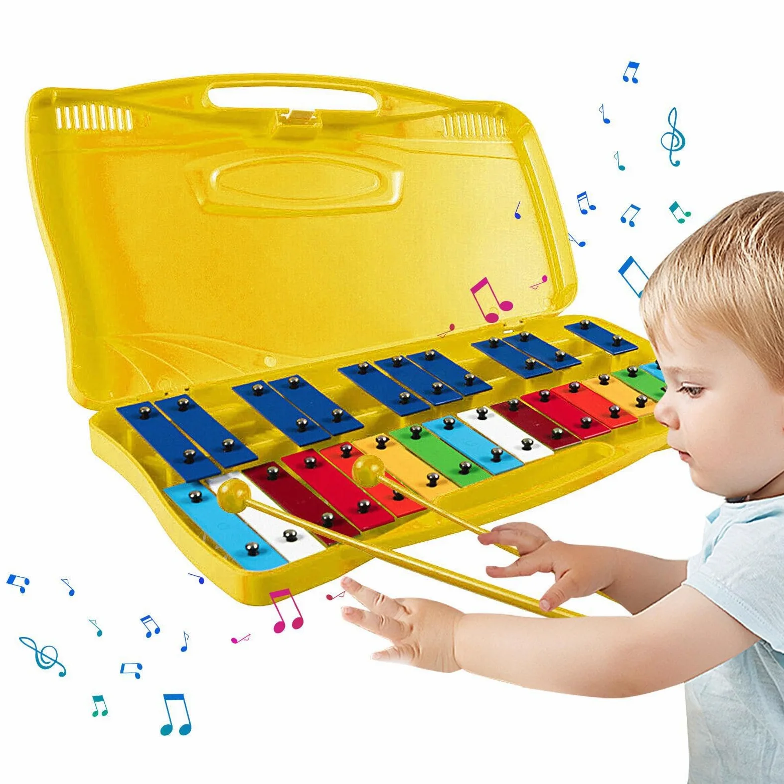 Generico Glockenspiel per Bambini in Metallo, Professionale, in Metallo da 25 Note per Bambini, Strumento di Illuminazione Musicale in Materiale di Alluminio per Pasqua, Ringraziamento, Vacanze