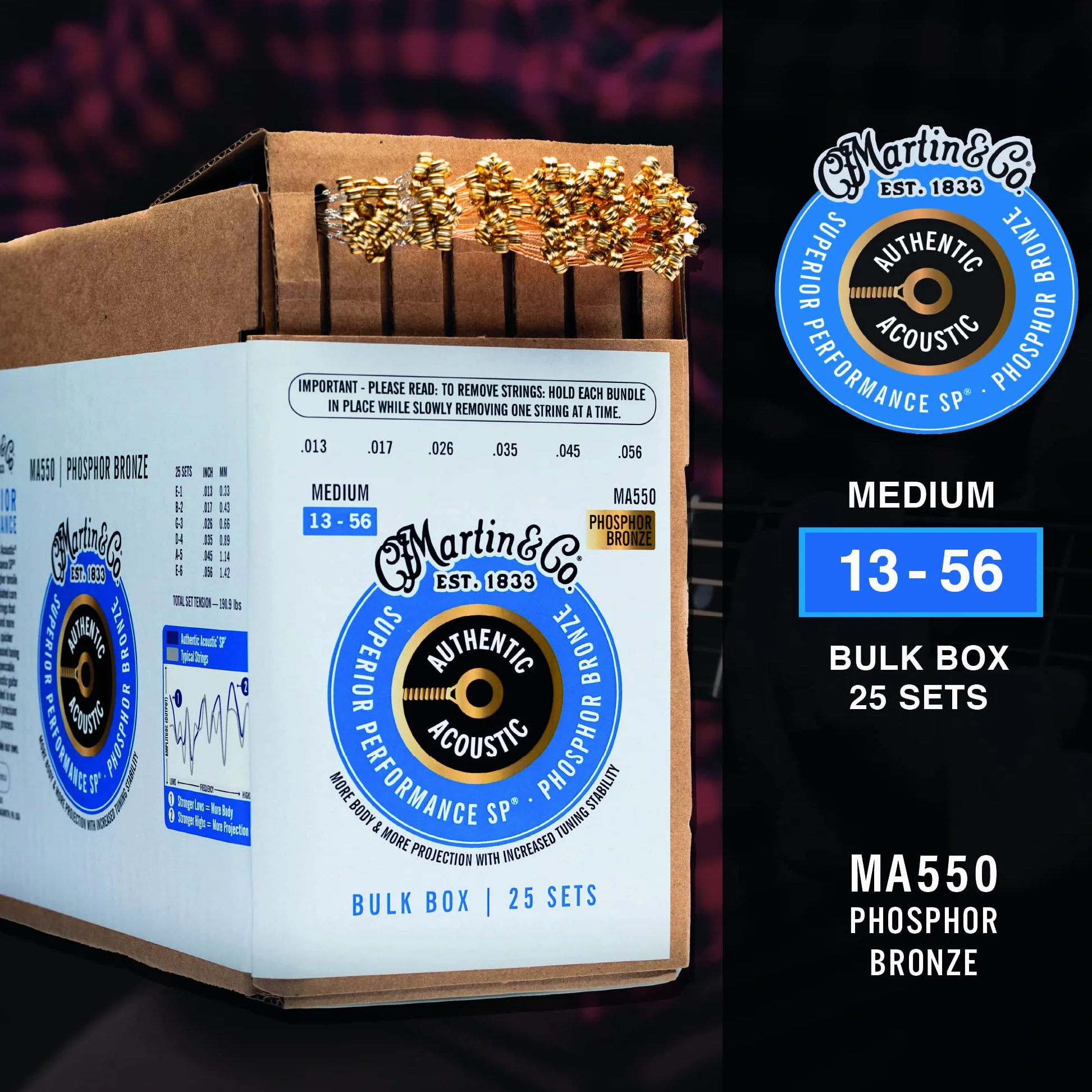 MARTIN - MA550BULK AUTHENTIC SP Phosphor Bronze MEDIUM 13-56, Confezione da 25