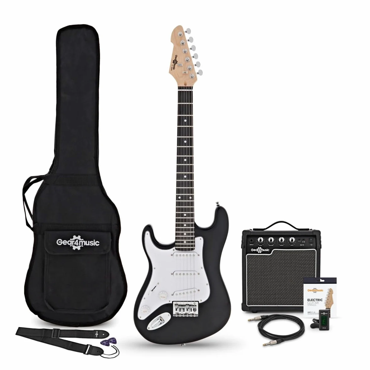 Chitarra Elettrica LA 3/4 Mancina Nera, Ampli 10W e Accessori | Per Giovani Mancini Principianti, Design Confortevole e Facile da Usare, Ampli Portatile con Uscita Cuffie, Custodia Inclusa