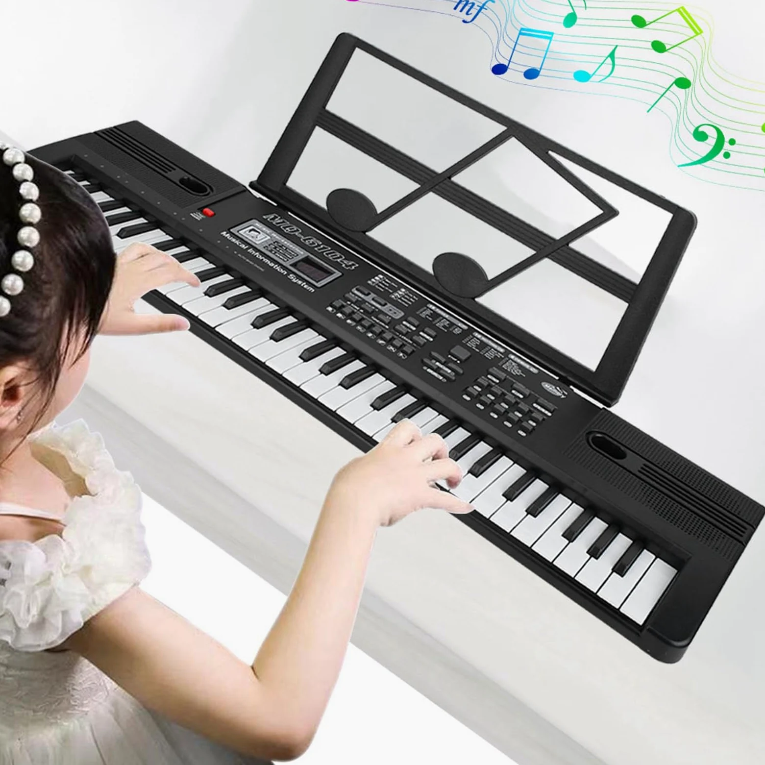 WakectsPianoforte digitale portatile con leggio, tastiera ricaricabile a 61 tasti, 16 suoni, 8 effetti sonori, 10 ritmi, 6 demo, ritmo e volume regolabili