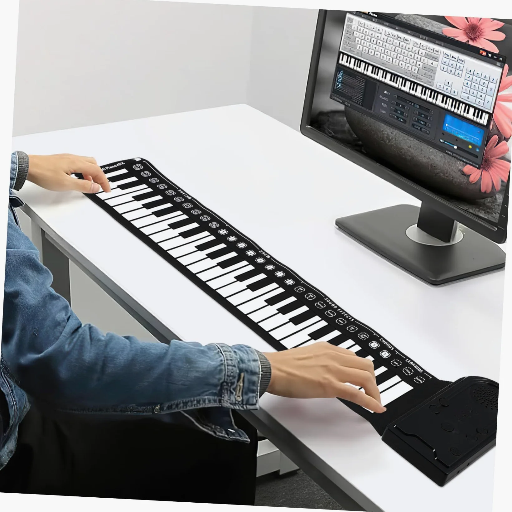 Hemobllo Pianoforte Digitale Portatile 49 Tasti in Silicone Altoparlante Integrato e Funzione Sleep Automatica, Pianola Flessibile per Principianti e Musica in Movimento