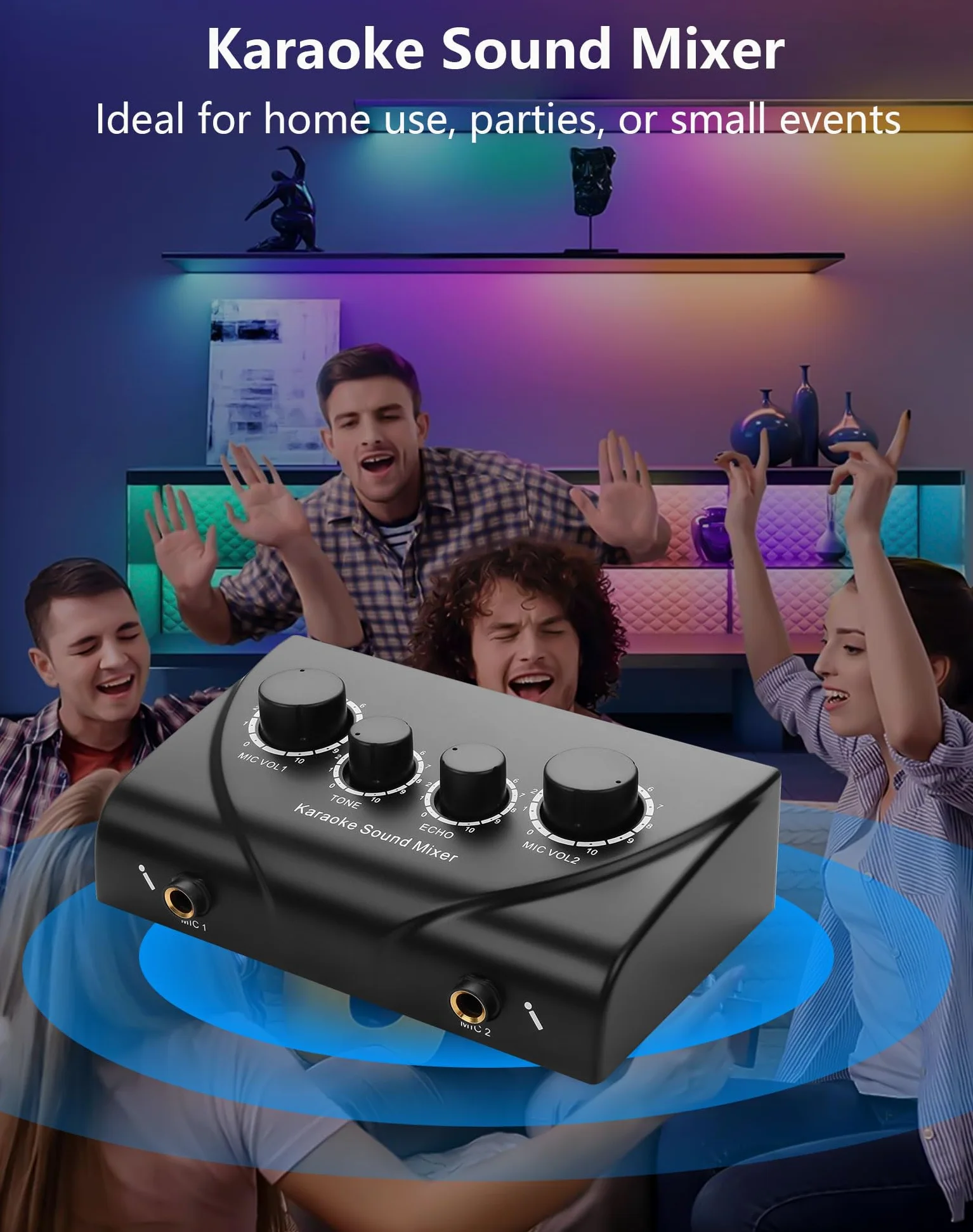 CERRXIAN Mixer audio per karaoke, doppio ingresso microfono con controllo dell'eco, compatibile con TV, computer, smartphone e tablet, per karaoke a casa