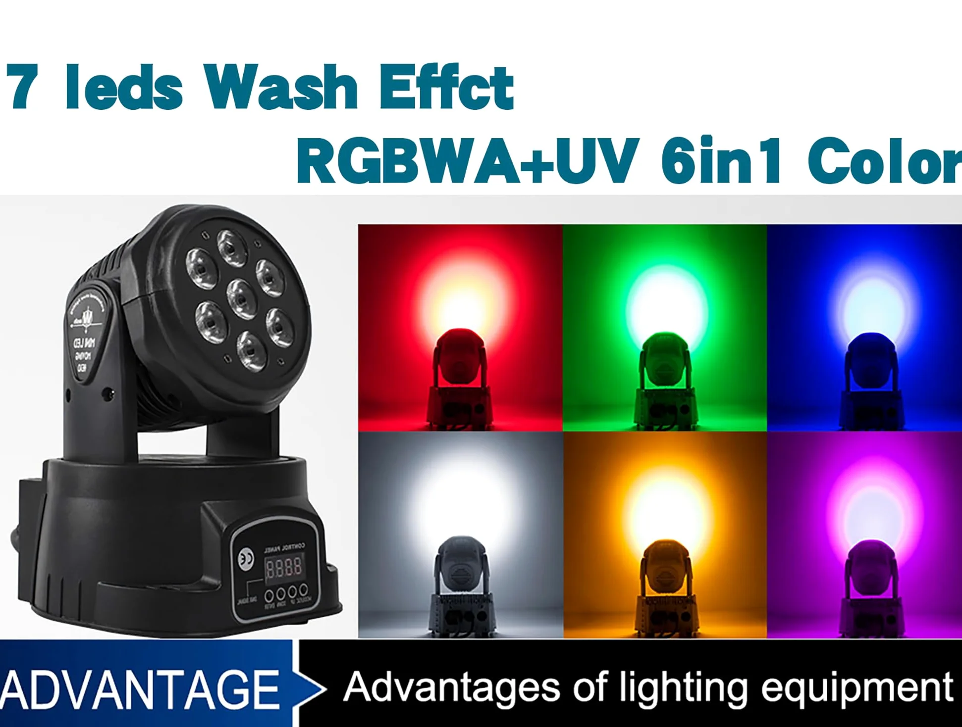 SHEHDS Luci a testa mobile a LED 7x18W RGBWA+UV 6in1 Stage Wash Light Suono Attivo DJ Luce Professionale DMX512 Strobe Luci da Discoteca per Vacanze KTV Pub Bar Show Festa di Nozze