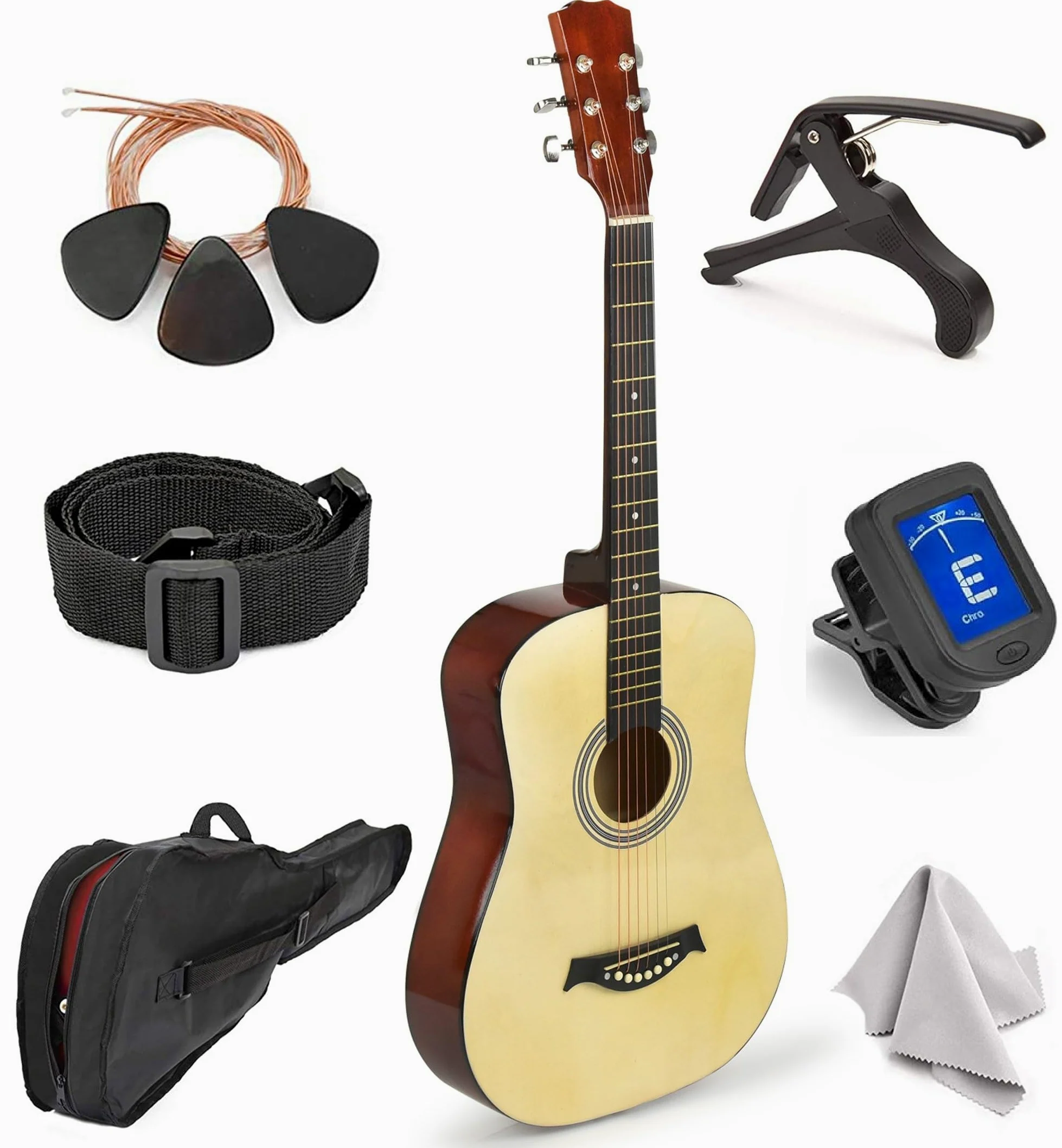 MasterPlay - Chitarra acustica classica per bambini da 76,2 cm, per principianti, kit di base per corde acustiche: borsa per chitarra, accordatore, tracolla, corde extra, plettri, panno di lavaggio