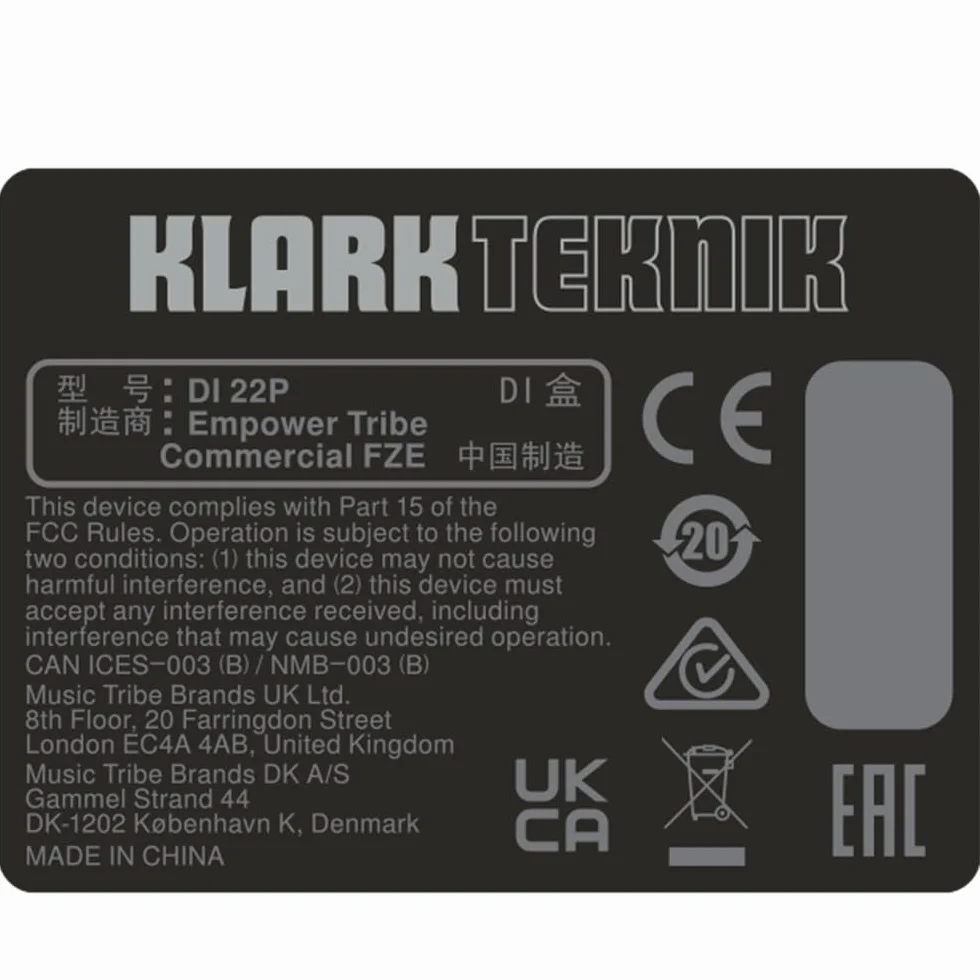 Klark Teknik PRO DI AV 2 DI 22P Stereo DI Box passivo con trasformatori Midas e gamma dinamica estesa