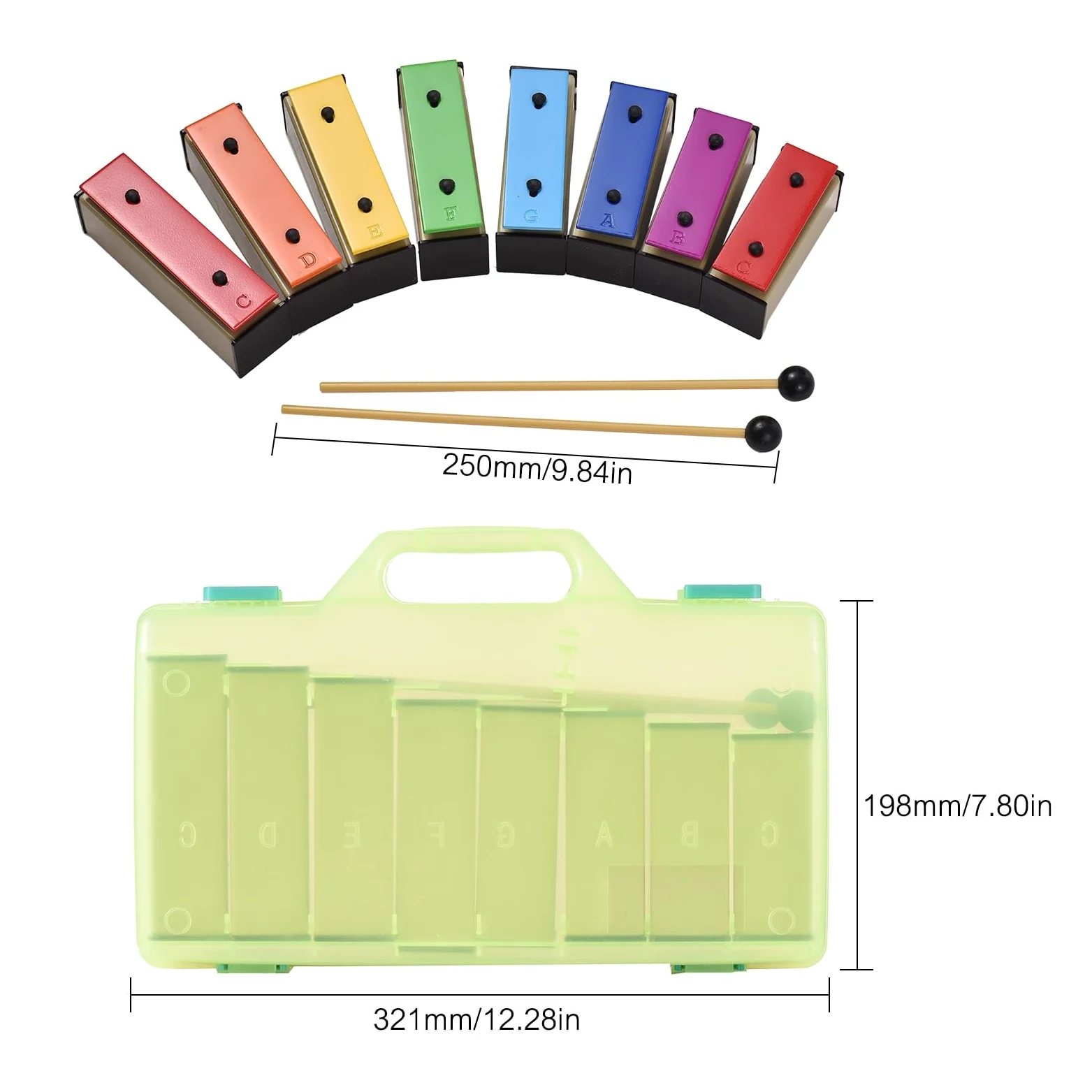 xilofono ​Legno Risonatore A Campana con Piastra Metallica Rimovibile Glockenspiel Colorato A 8 Note con Mazzuolo in Plastica
