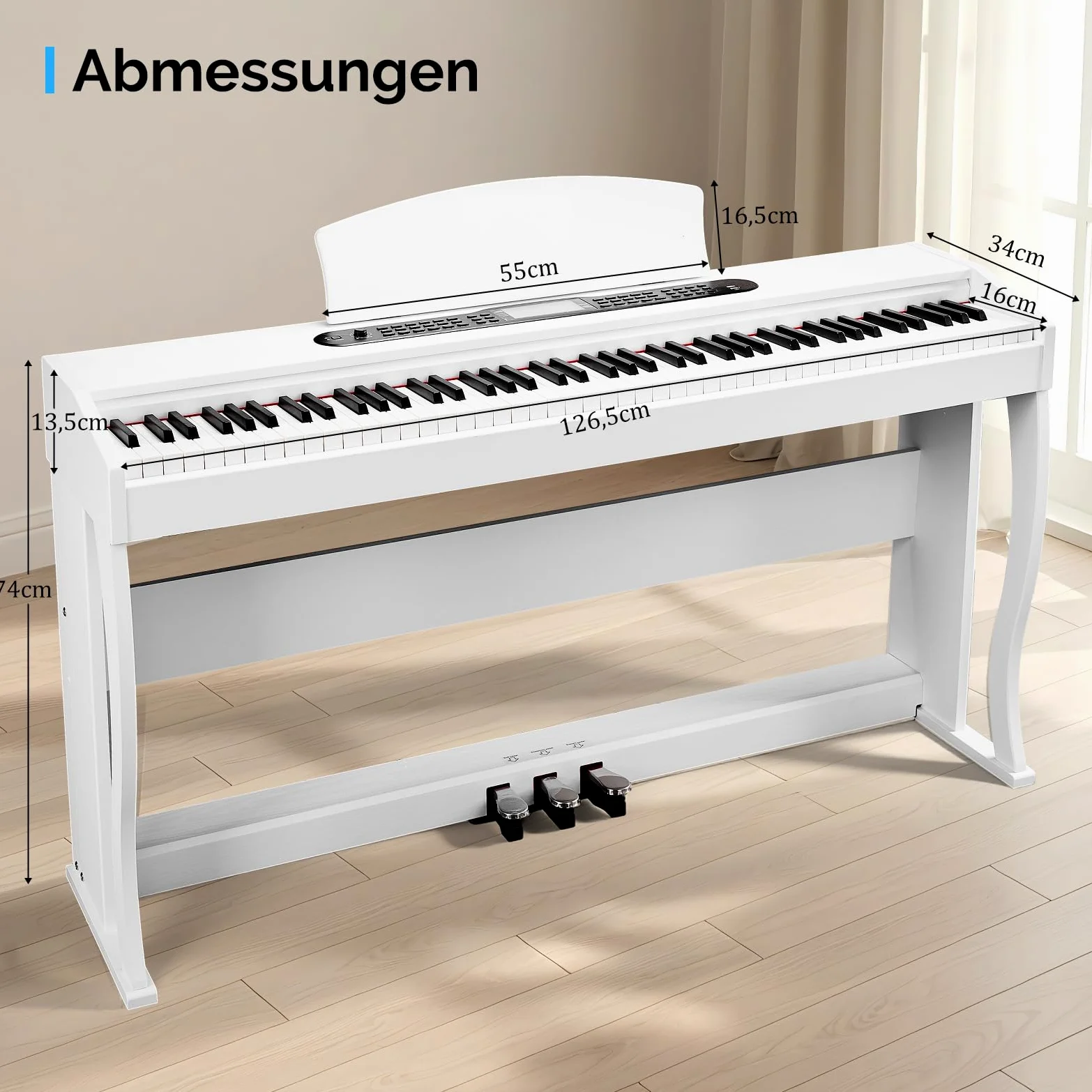 Bonnlo Pianofono digitale con 88 tasti ponderati, tastiera a 3 pedali per principianti, USB MIDI, doppio Bluetooth, display LCD, altoparlanti stereo, 800 suoni e 200 ritmi, bianco
