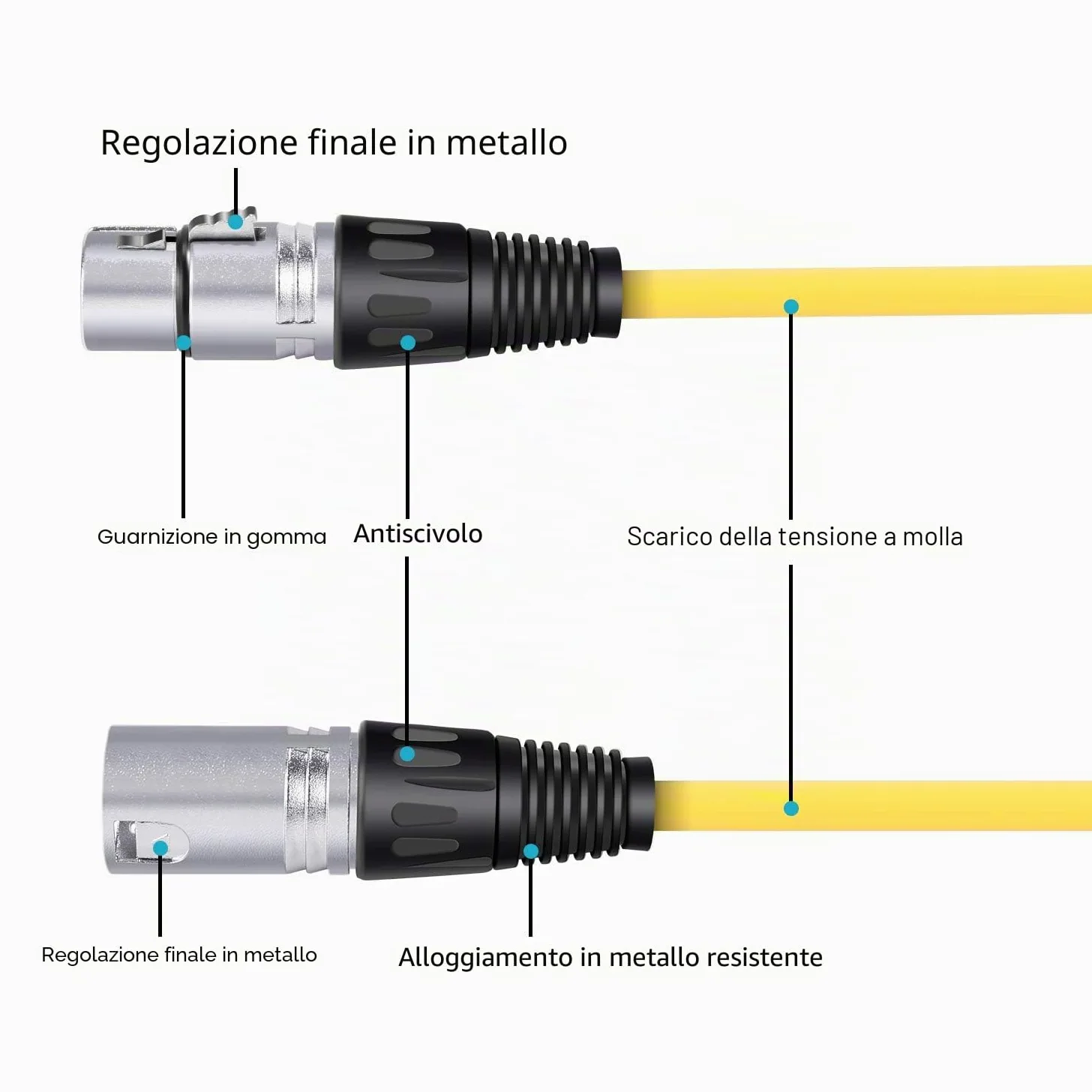Neewer Confezione da 6 cavi da 2 m XLR maschio a XLR femmina, colorati, cavi per microfono sigillati in gomma, per un collegamento bilanciato (verde, blu, viola, rosso, giallo e arancione)