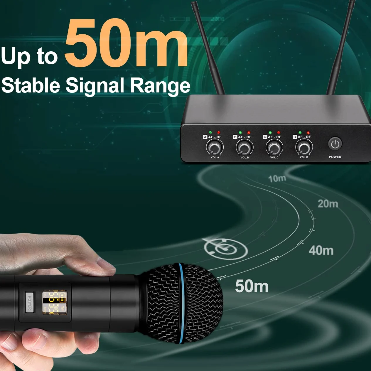 Depusheng R5 Wireless Microphone,Professional UHF Cordless Four Dynamic Mic Microphone System for Home Karaoke, Meeting, Party, Church, DJ, Wedding, Home KTV Set