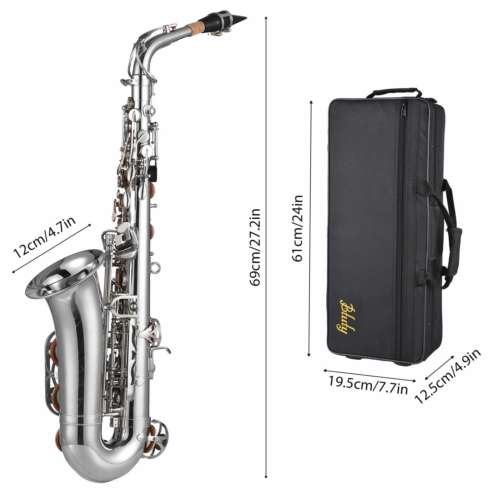 Btuty Eb Sassofono Alto Ottone E Flat Sax 802 Tipo Chiave Strumento a Vento in Legno Zeppe chiavi sax Sax Key Props per Alto con Barra di Pulizia Guanti in Tessuto Cinghia Imbottita