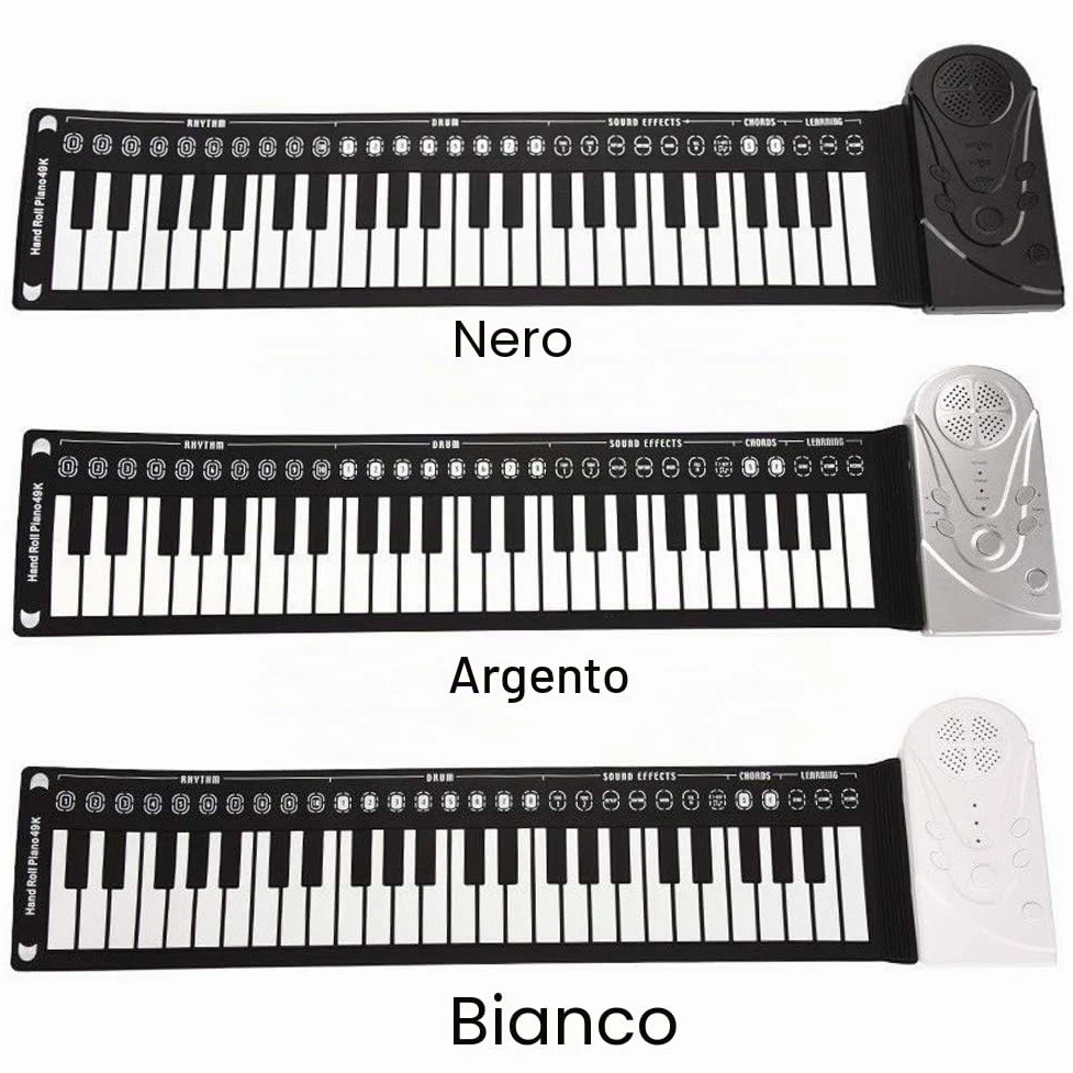 POHOVE Pianoforte portatile con 49 tasti, flessibile, arrotolabile, USB, elettronica, per principianti (nero)